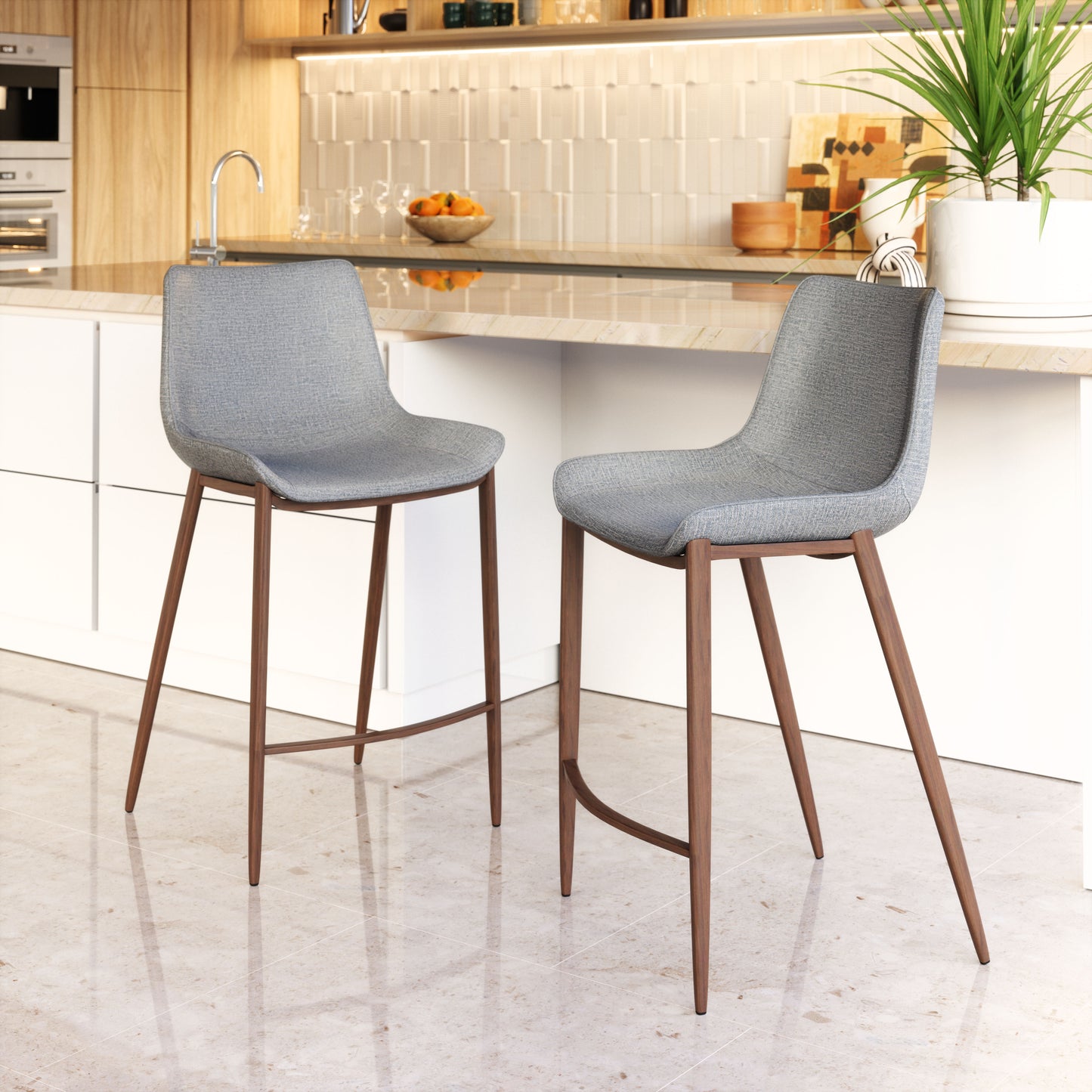 Magnus Counter Stool (Set of 2) Slate Gray & Walnut - Disselt Designs