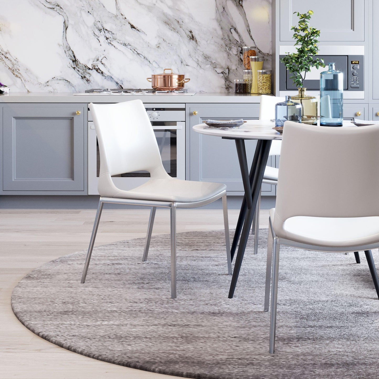 Ace Dining Chair (Set of 2) White & Silver - Disselt Designs