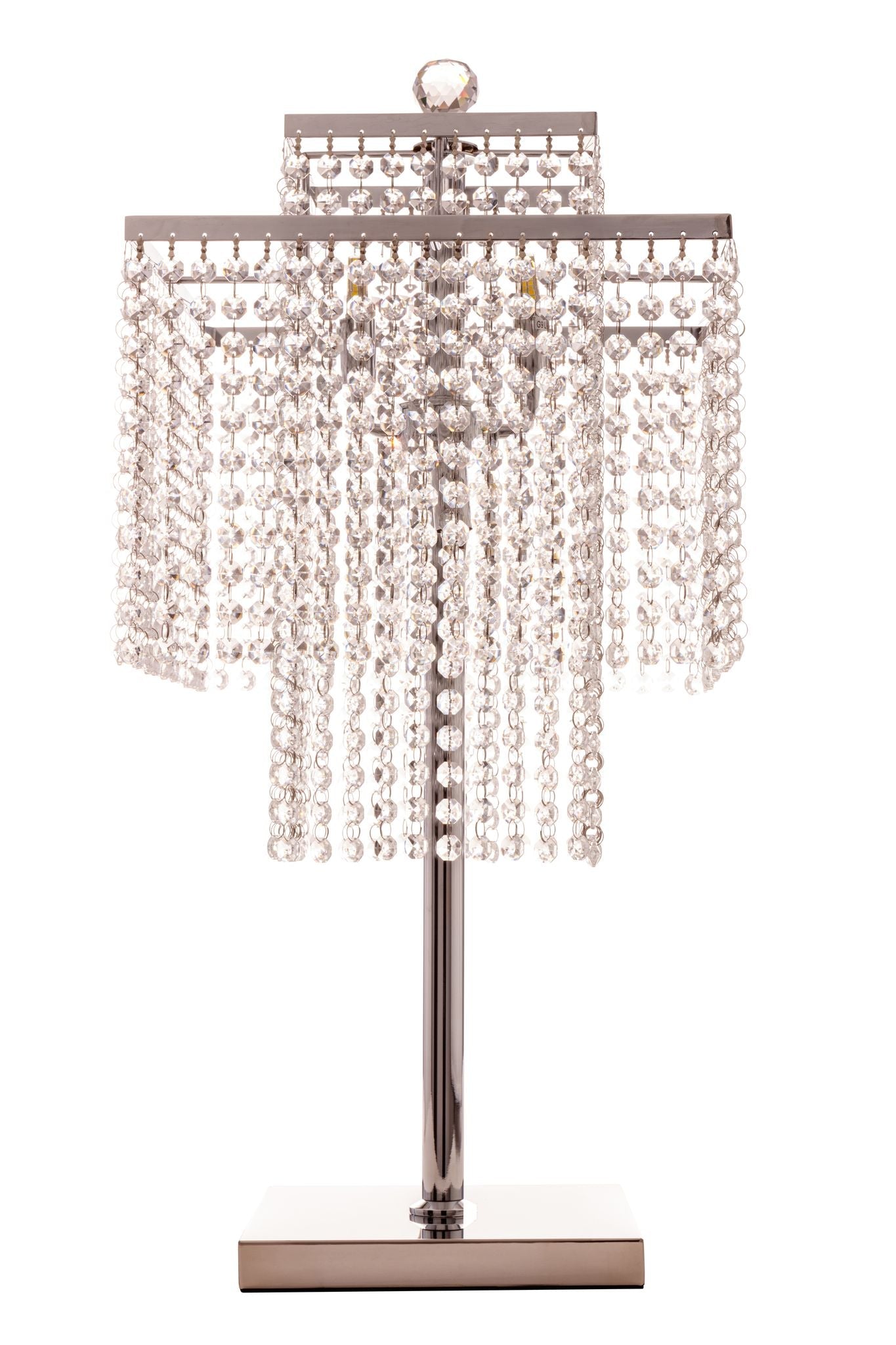 Square Crystal Double Crown Table Lamp // Chrome - Disselt Designs