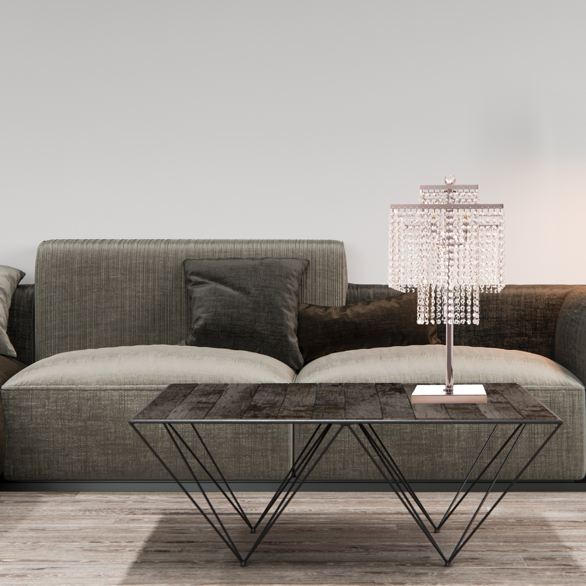 Square Crystal Double Crown Table Lamp // Chrome - Disselt Designs