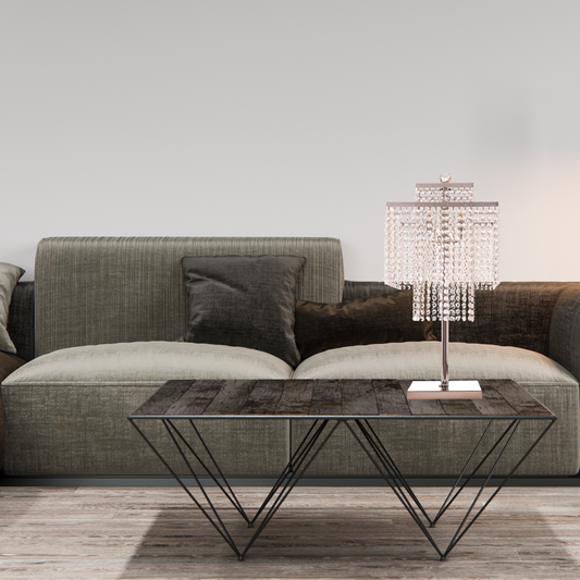Square Crystal Double Crown Table Lamp // Chrome - Disselt Designs