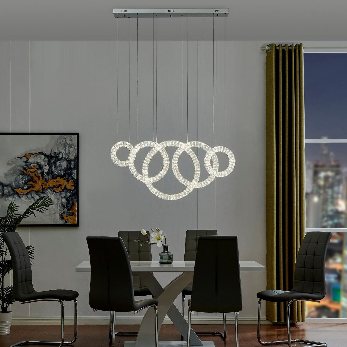 5 Hoop Crystal Progression Chandelier // Chrome - Disselt Designs
