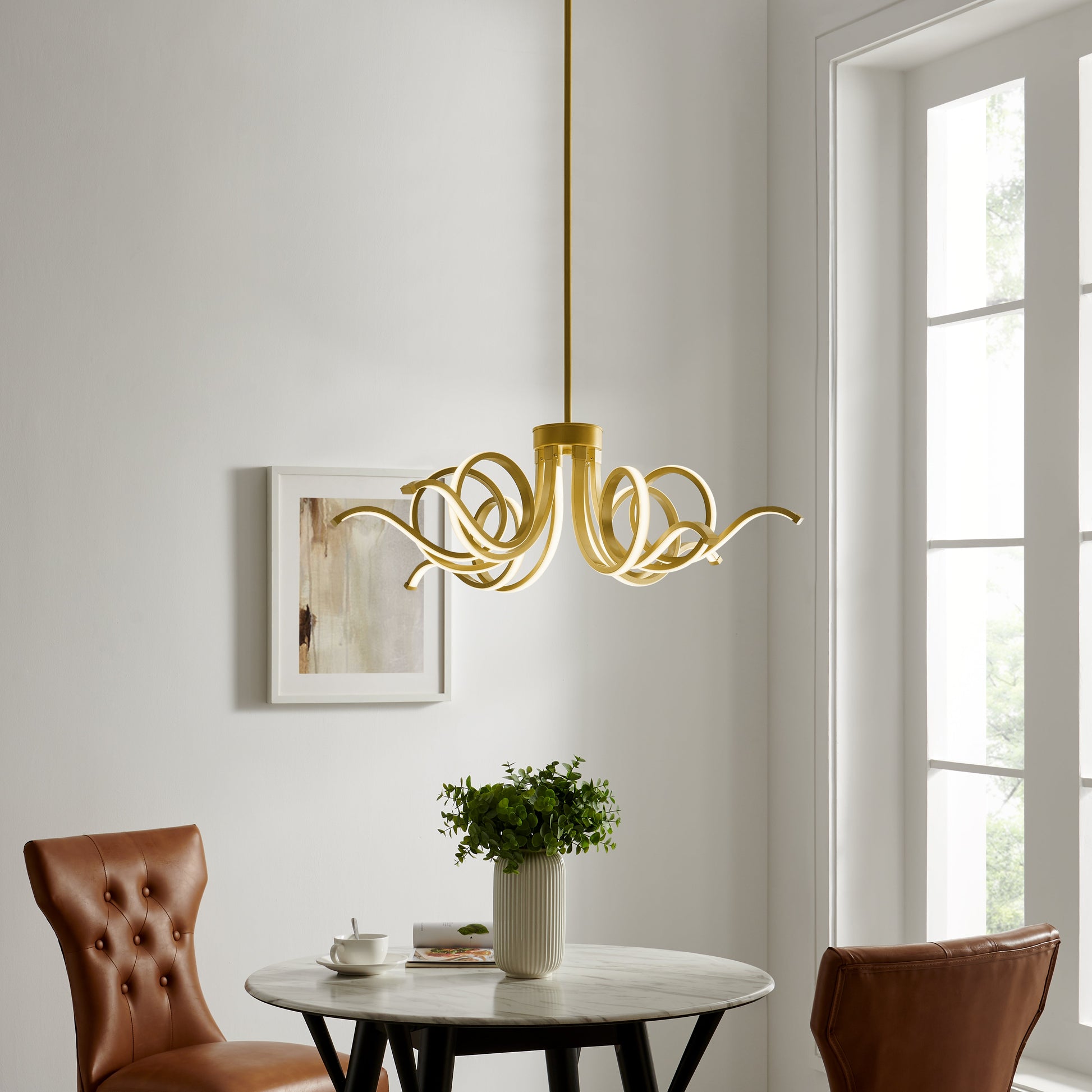 Magnolia LED Adjustable Chandelier // Sandy Gold - Disselt Designs
