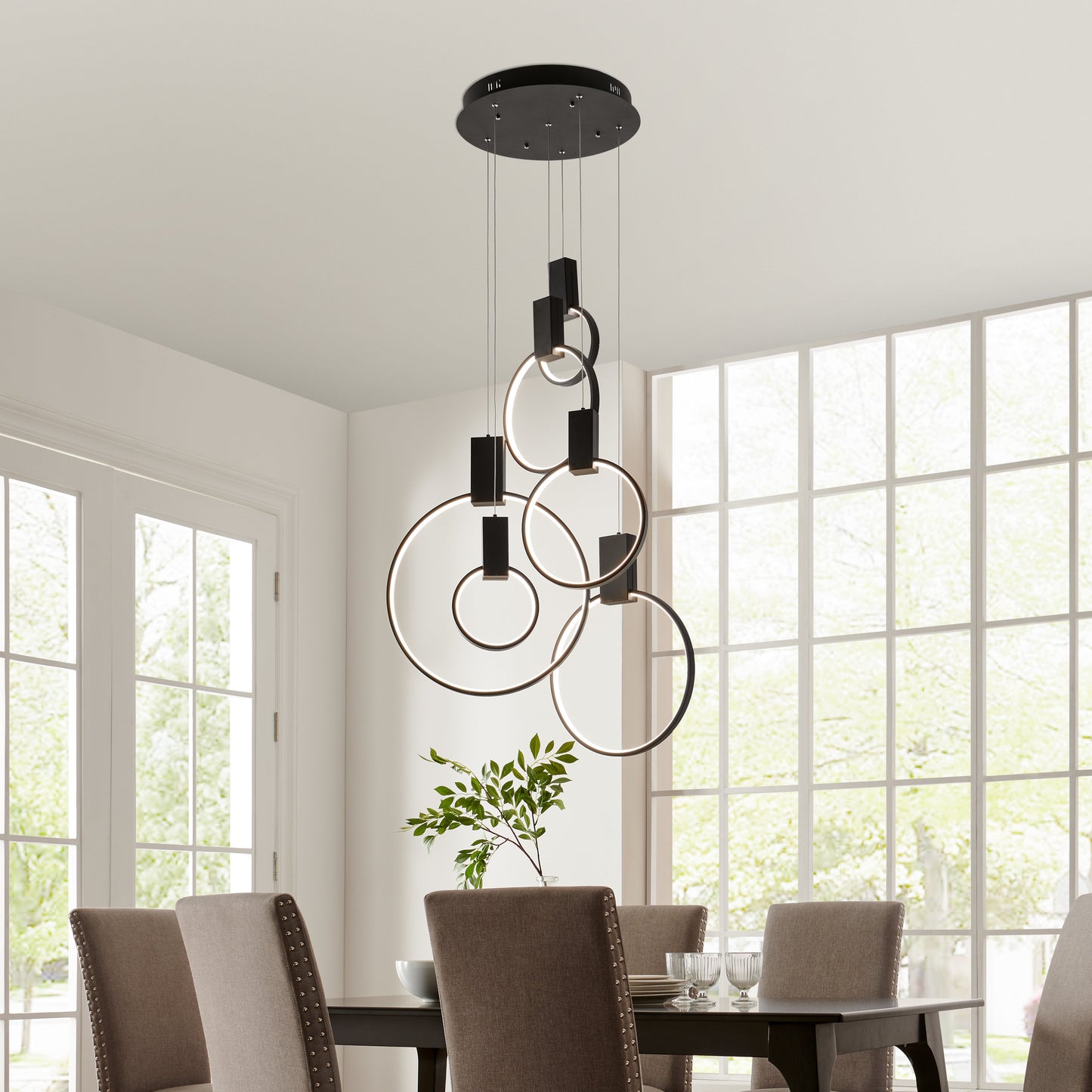 Hong Kong LED Circular Chandelier // Matte Black - Disselt Designs