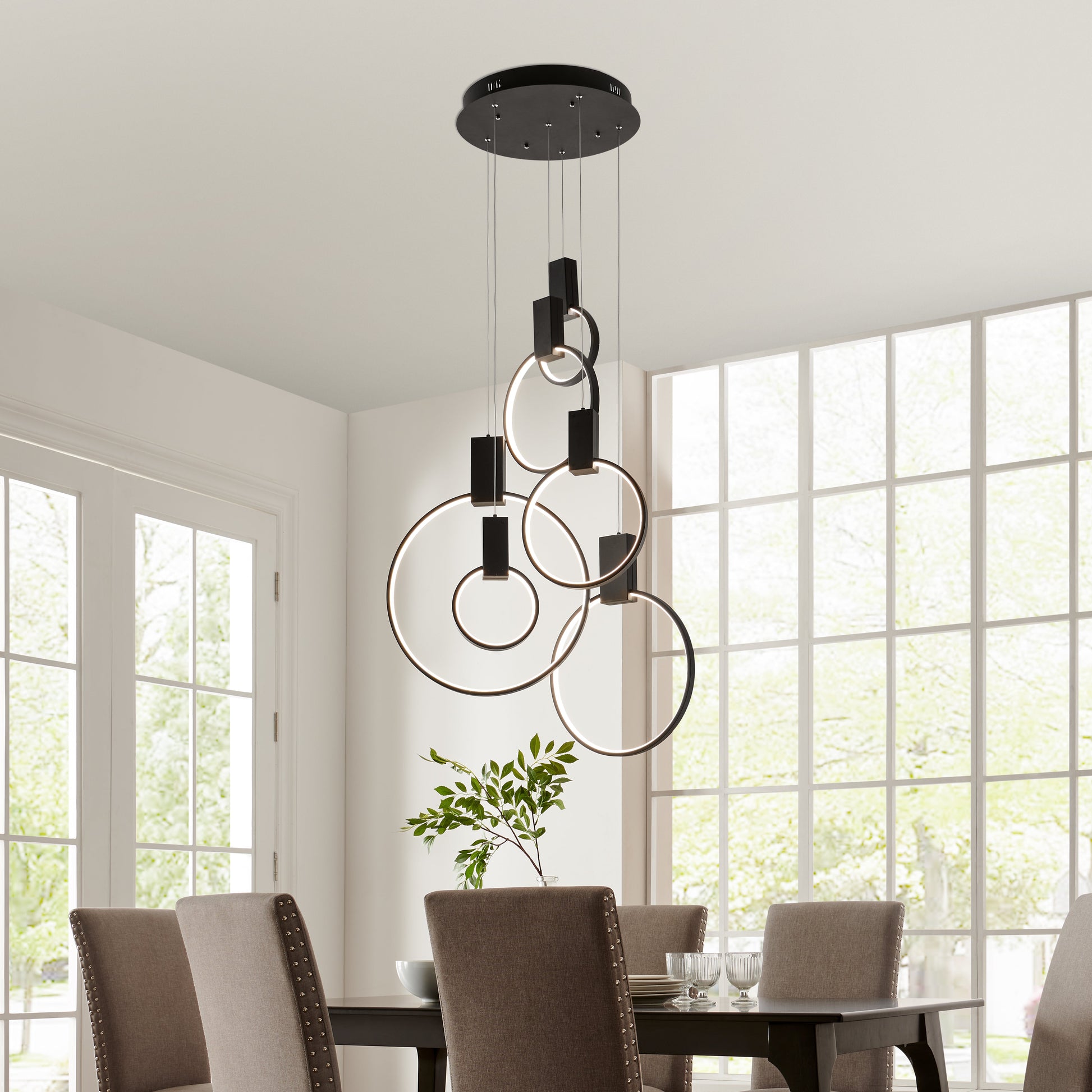 Hong Kong LED Circular Chandelier // Matte Black - Disselt Designs