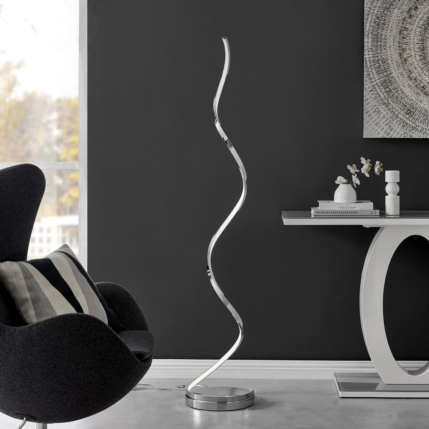 Modern Spiral LED 61" Chrome Floor Lamp // Dimmable Led Strip - Disselt Designs