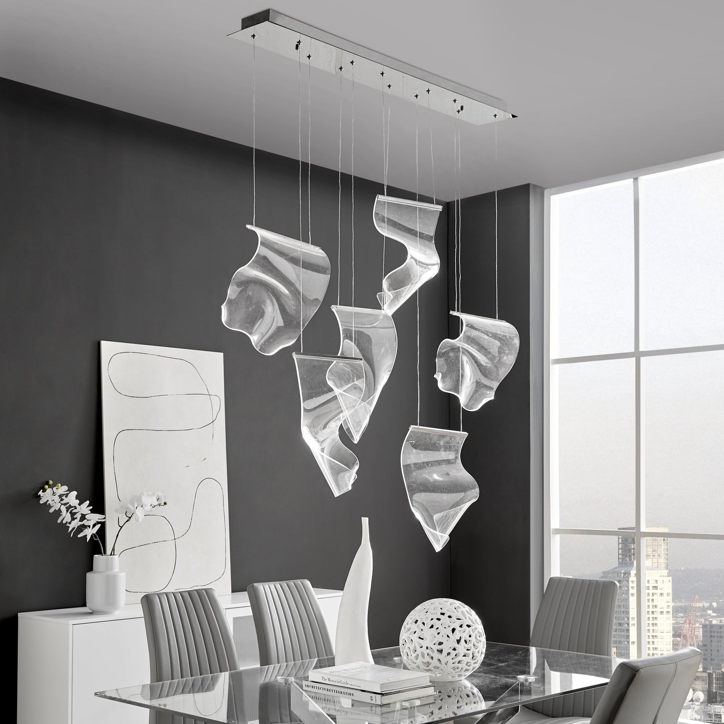 Acrylic Lace 6 Light Chandelier // Chrome - Disselt Designs