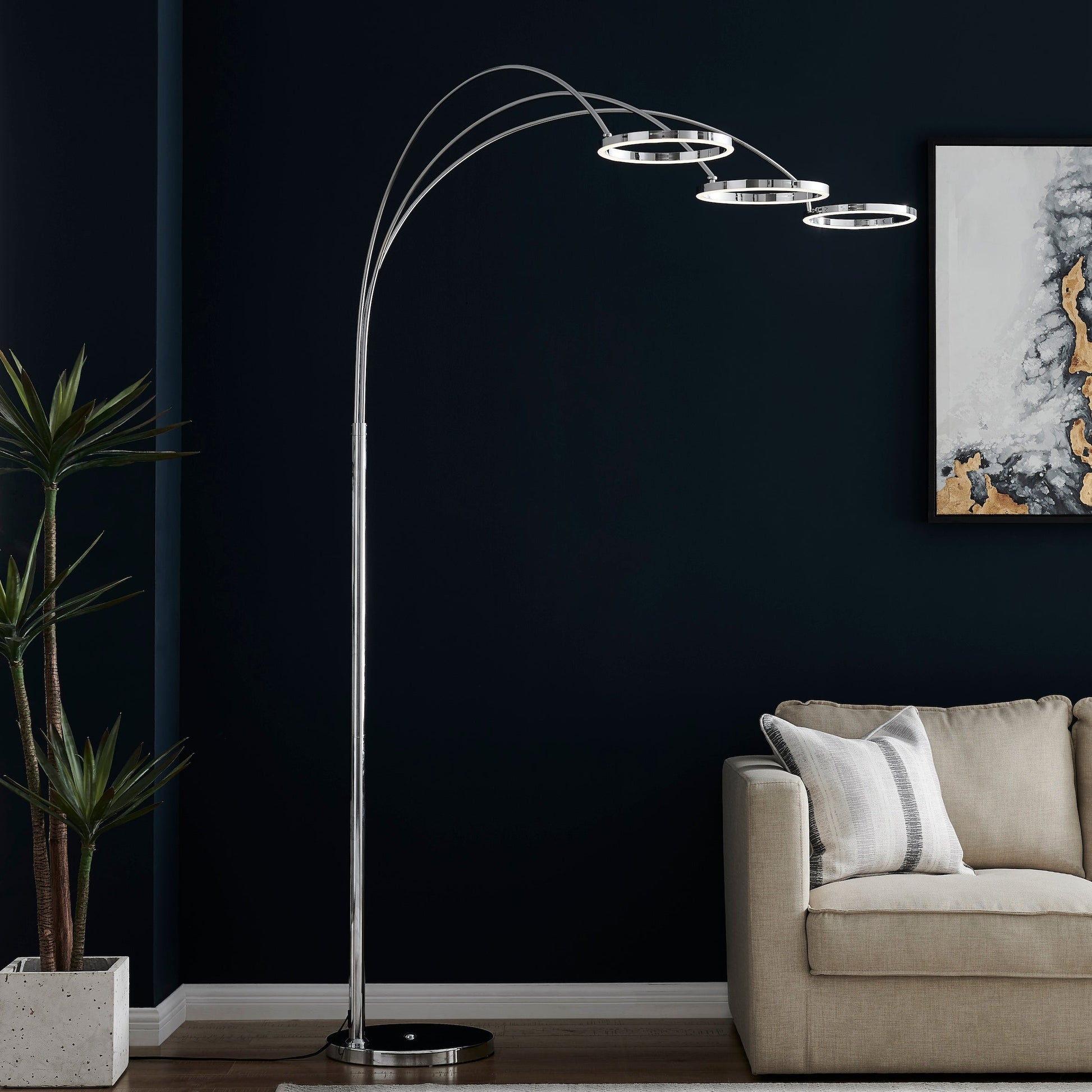 LED Three Ring Hong Kong Arc Floor lamp // Chrome, Not Dimmable - Disselt Designs
