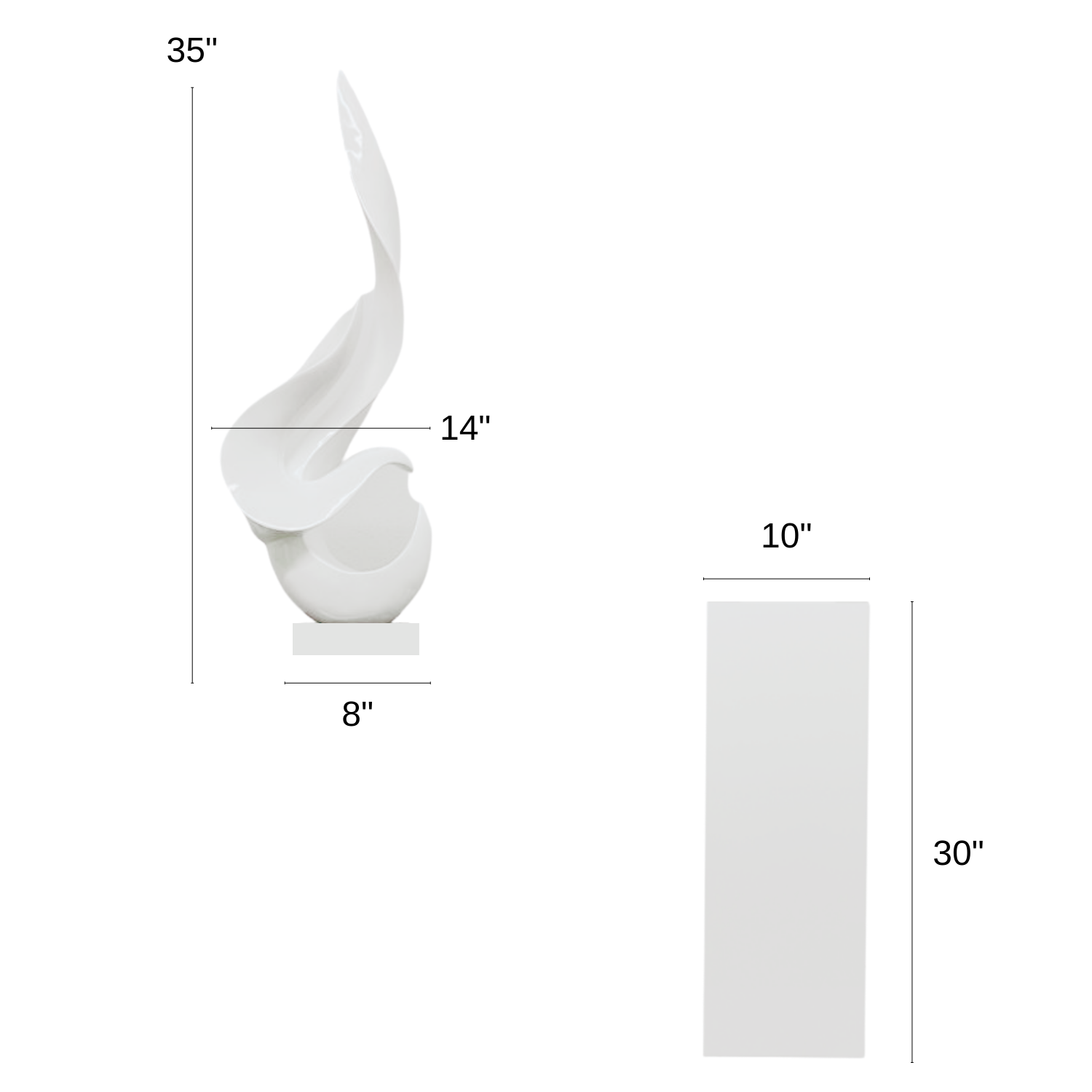 White Flame Floor Sculpture With Black Stand, 65" Tall - Disselt Designs