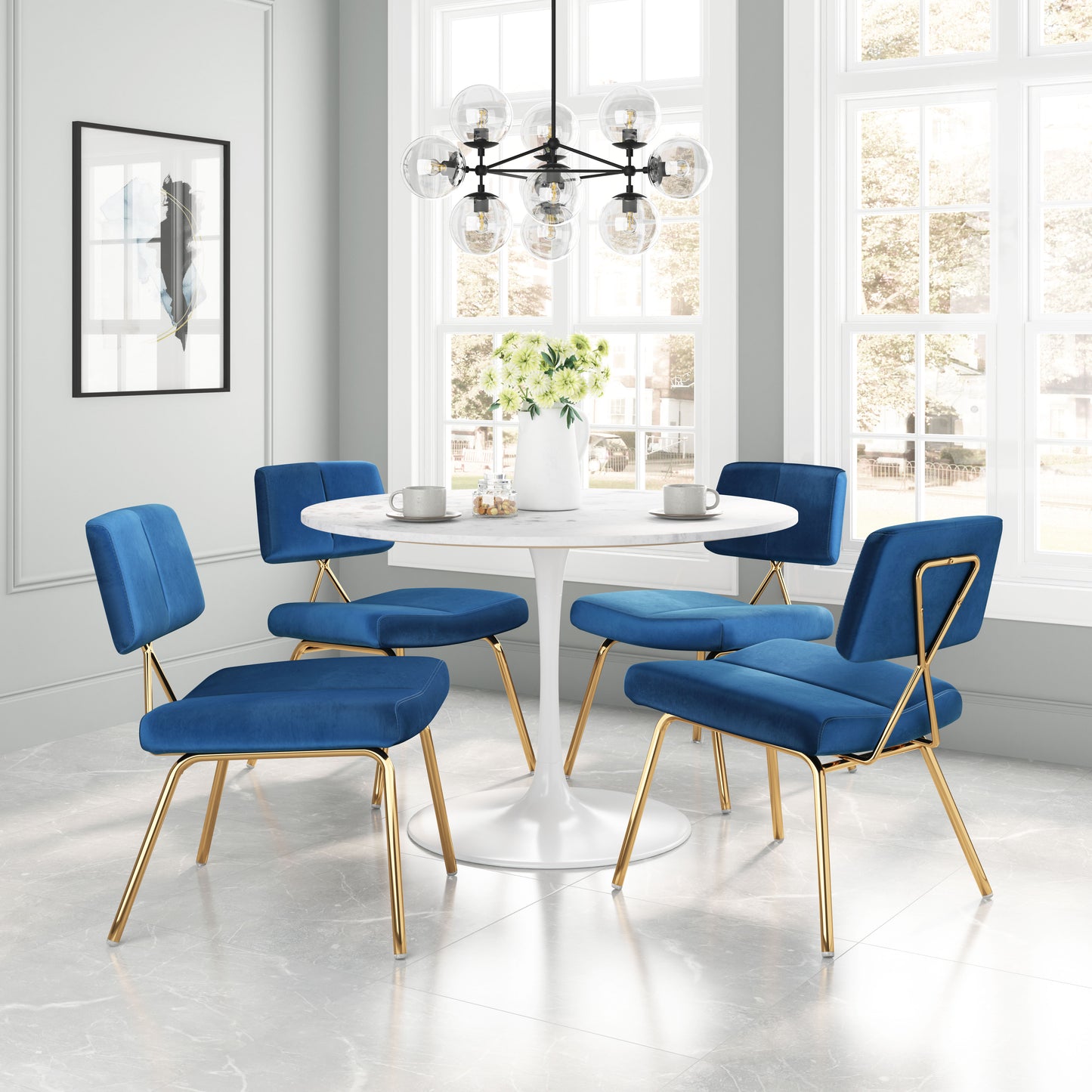 Nicole Accent Chair (Set of 2) Blue & Gold