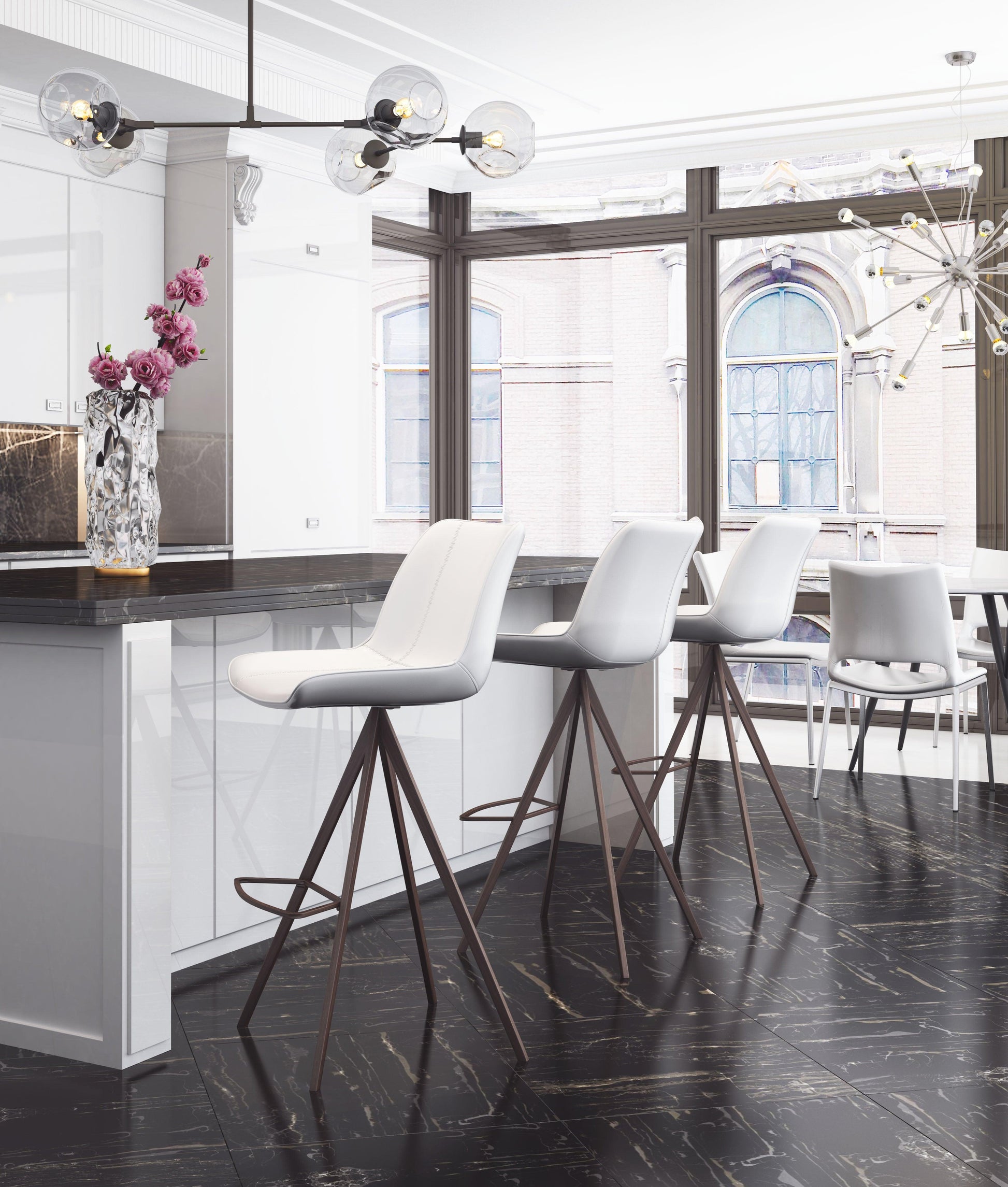 Aki Barstool (Set of 2) White & Walnut - Disselt Designs
