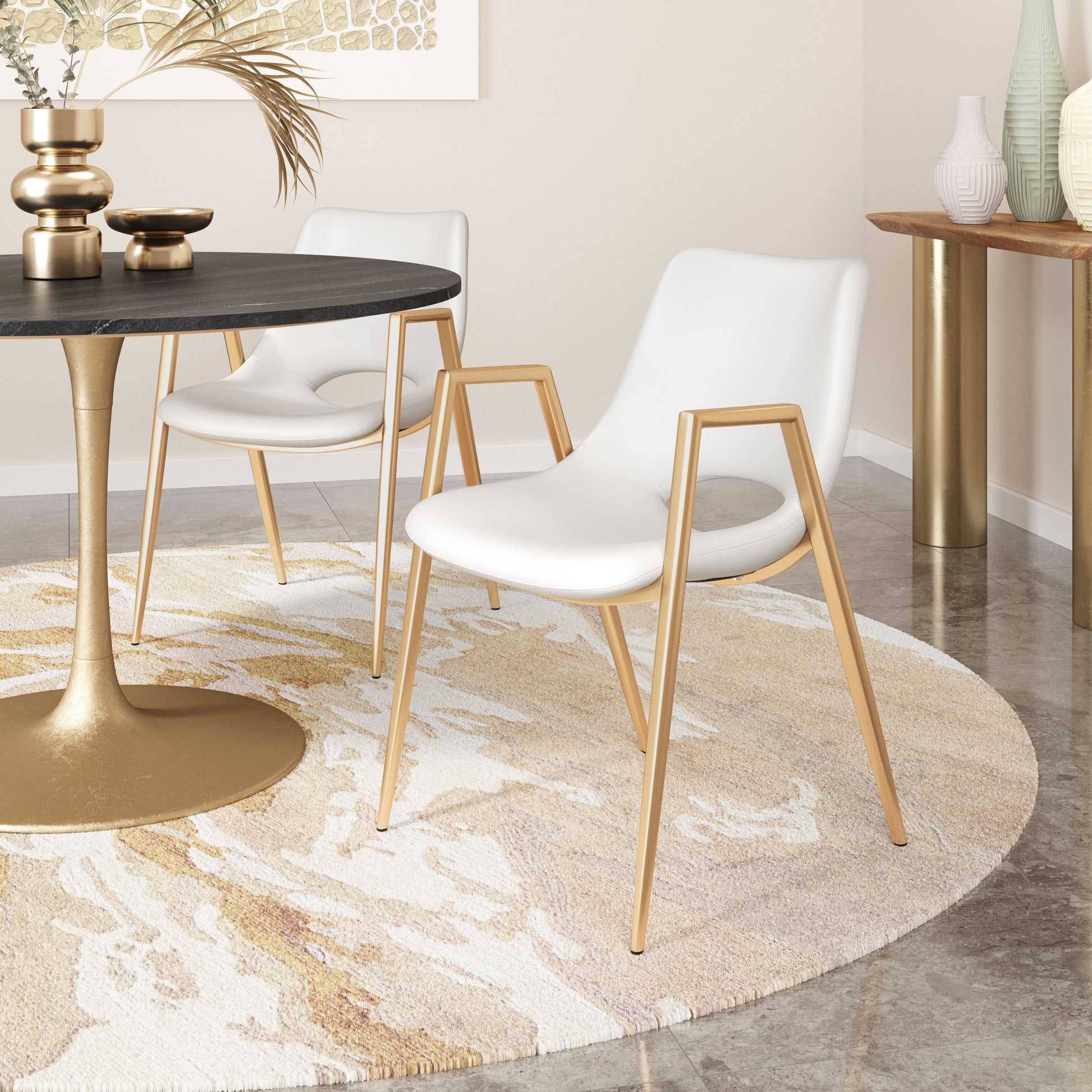Desi Dining Chair (Set of 2) White & Gold - Disselt Designs