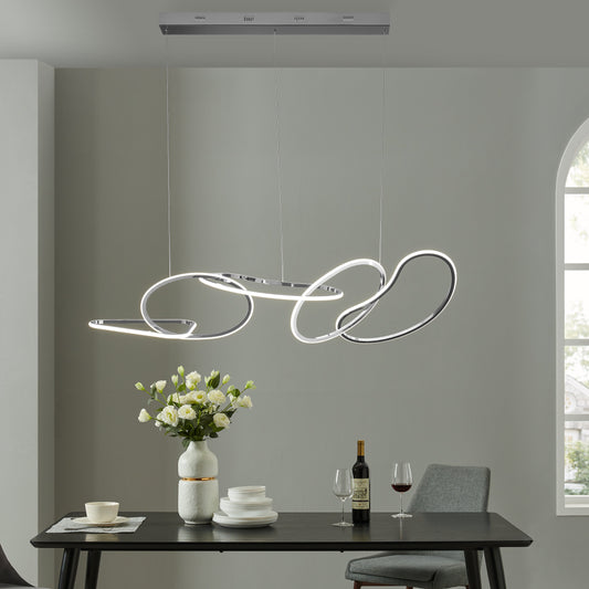 Seoul LED Hoops Rectangular Chandelier // Chrome - Disselt Designs