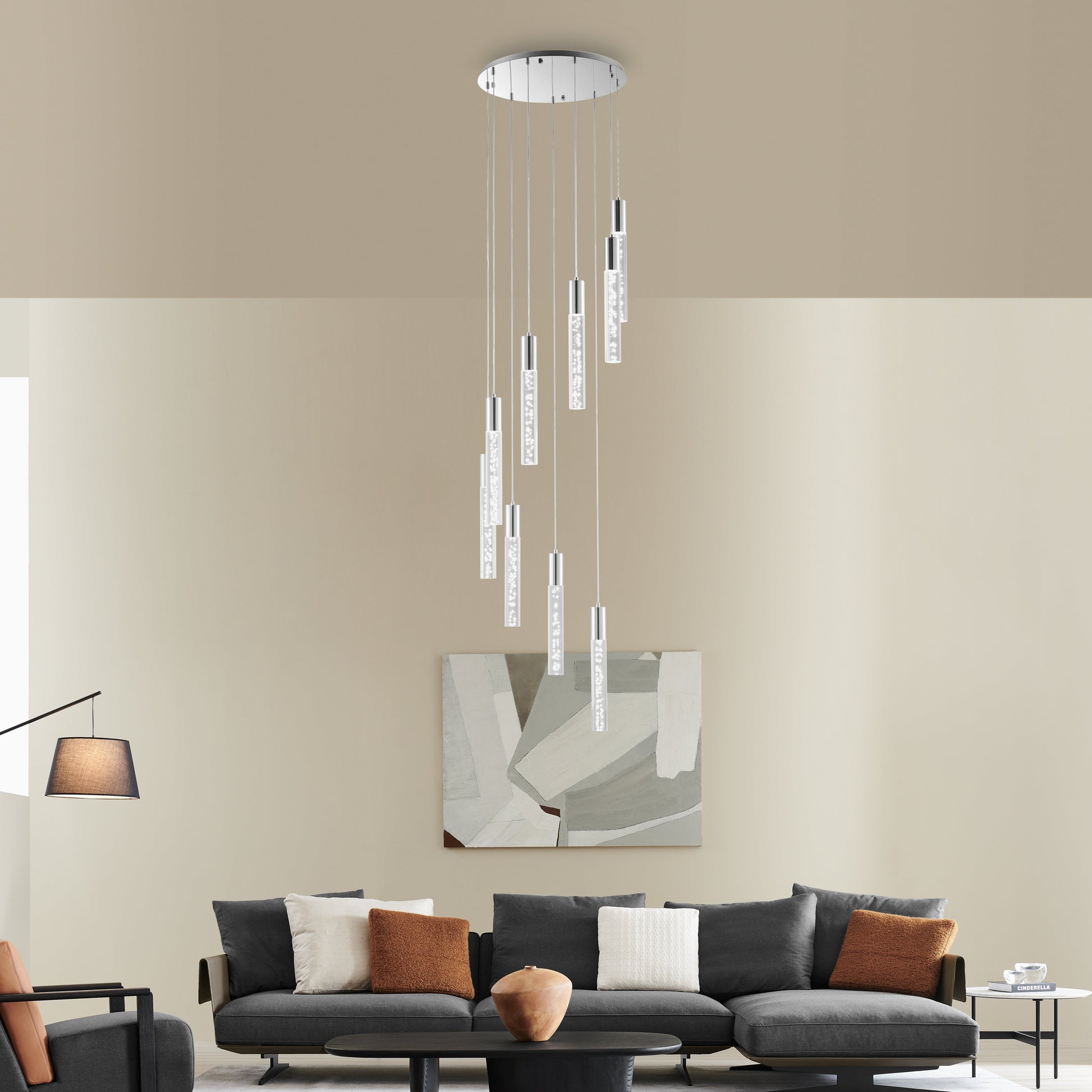 Acrylic Cylinder Chandelier // 9 Light - Disselt Designs