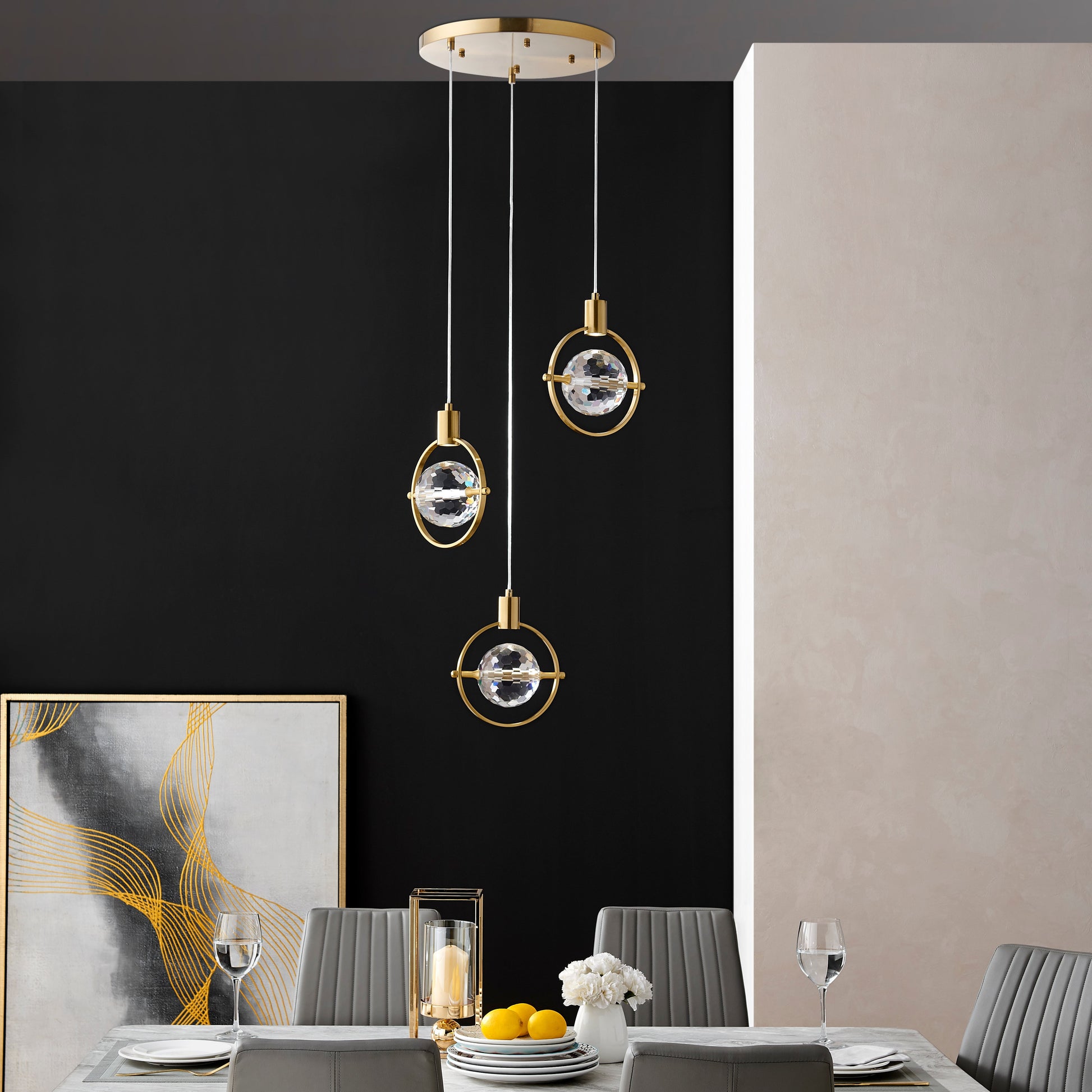 Hollywood Circle 3 Light Pendant // Gold - Disselt Designs
