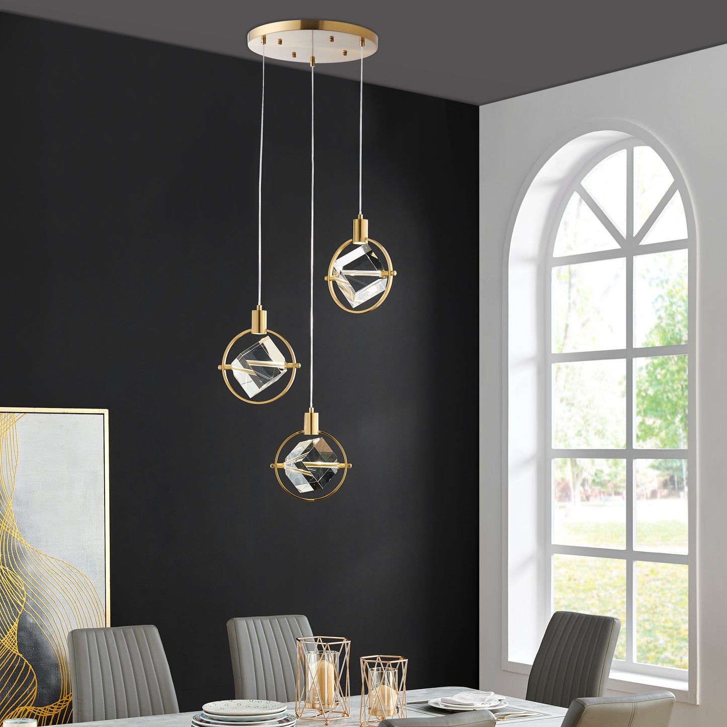 Hollywood Cube 3 Light Pendant // Gold - Disselt Designs