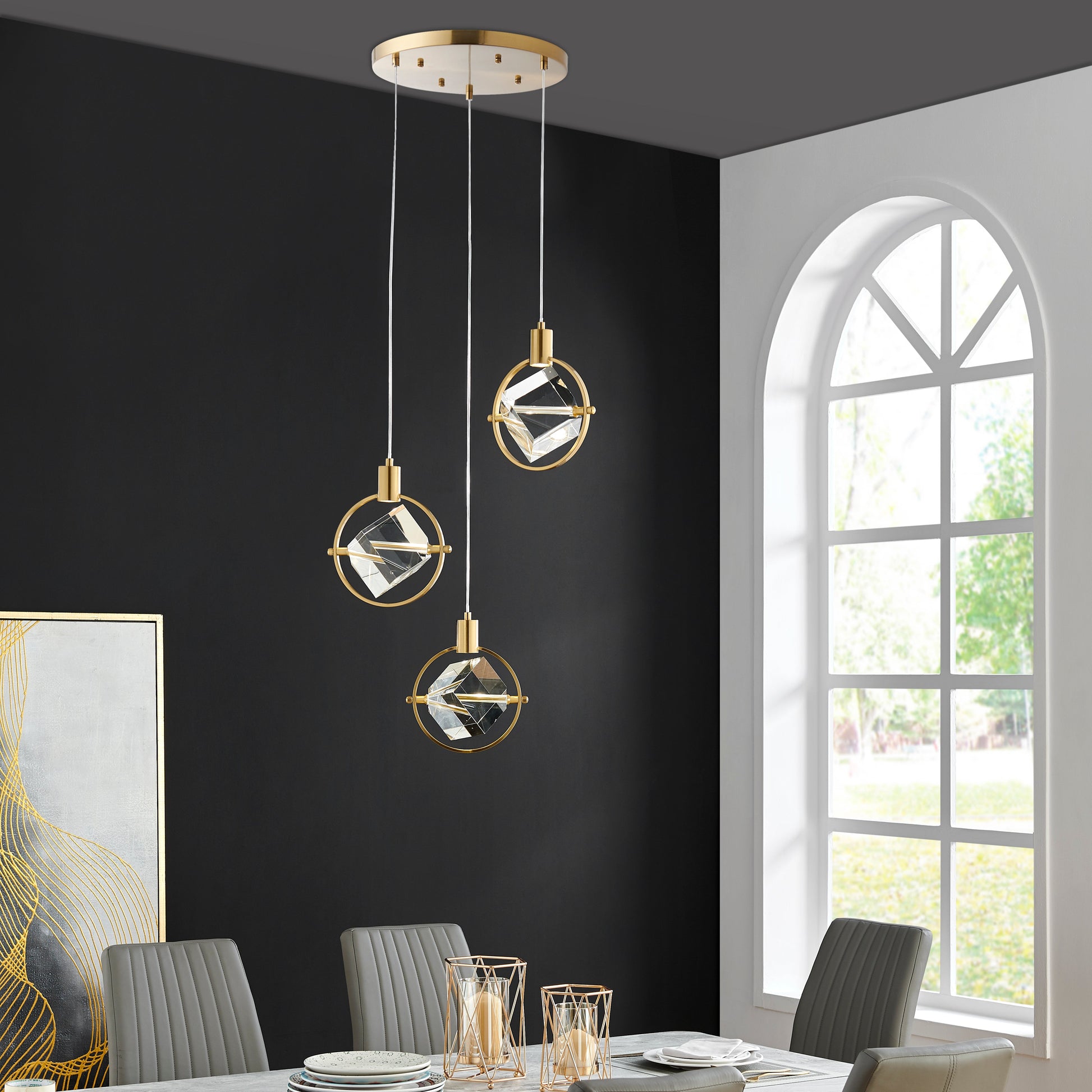 Hollywood Cube 3 Light Pendant // Gold - Disselt Designs