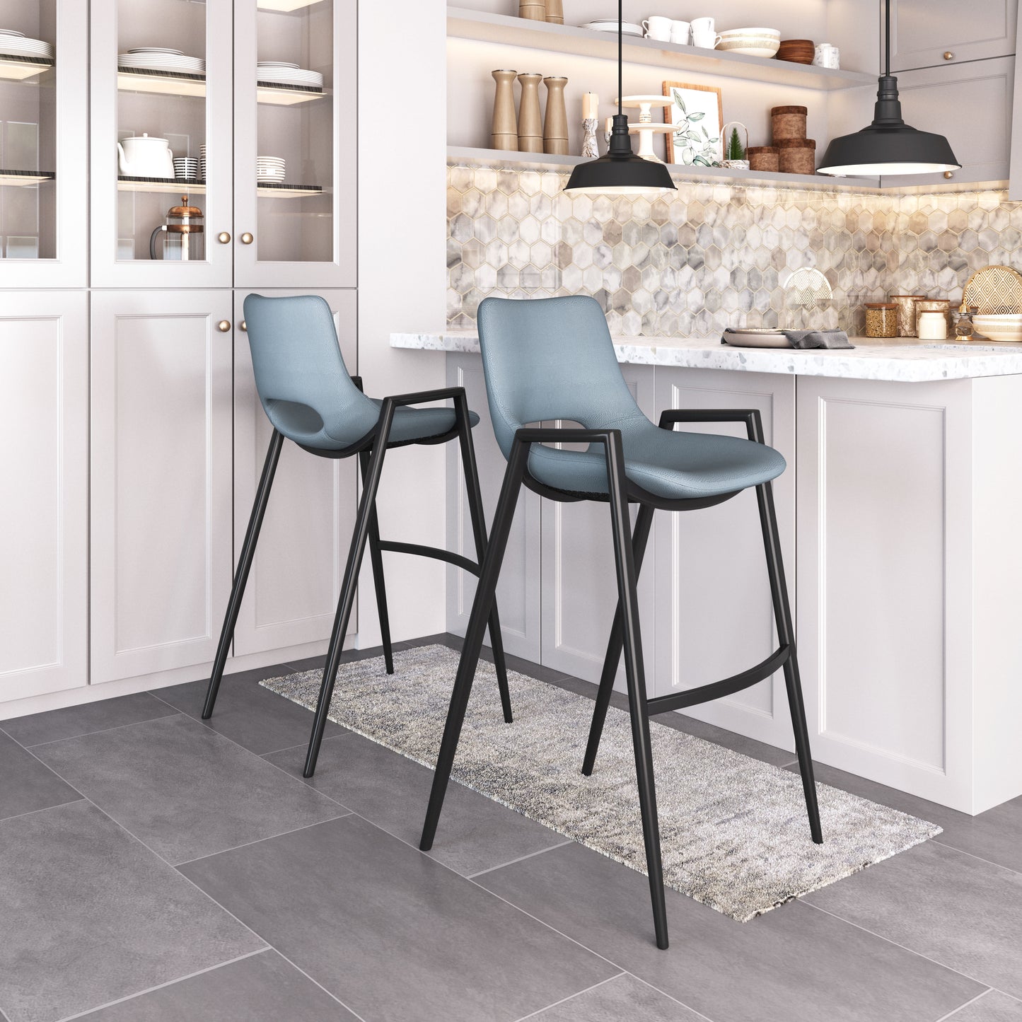 Desi Barstool (Set of 2) Azure Gray - Disselt Designs