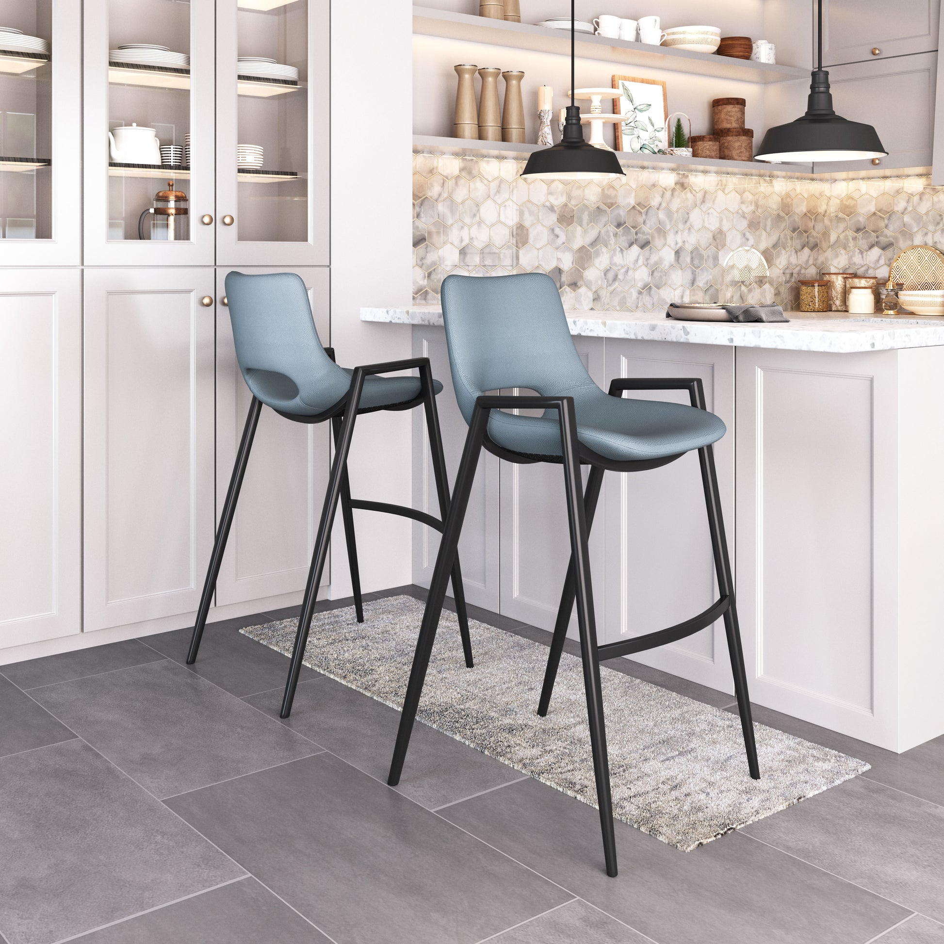 Desi Barstool (Set of 2) Azure Gray - Disselt Designs