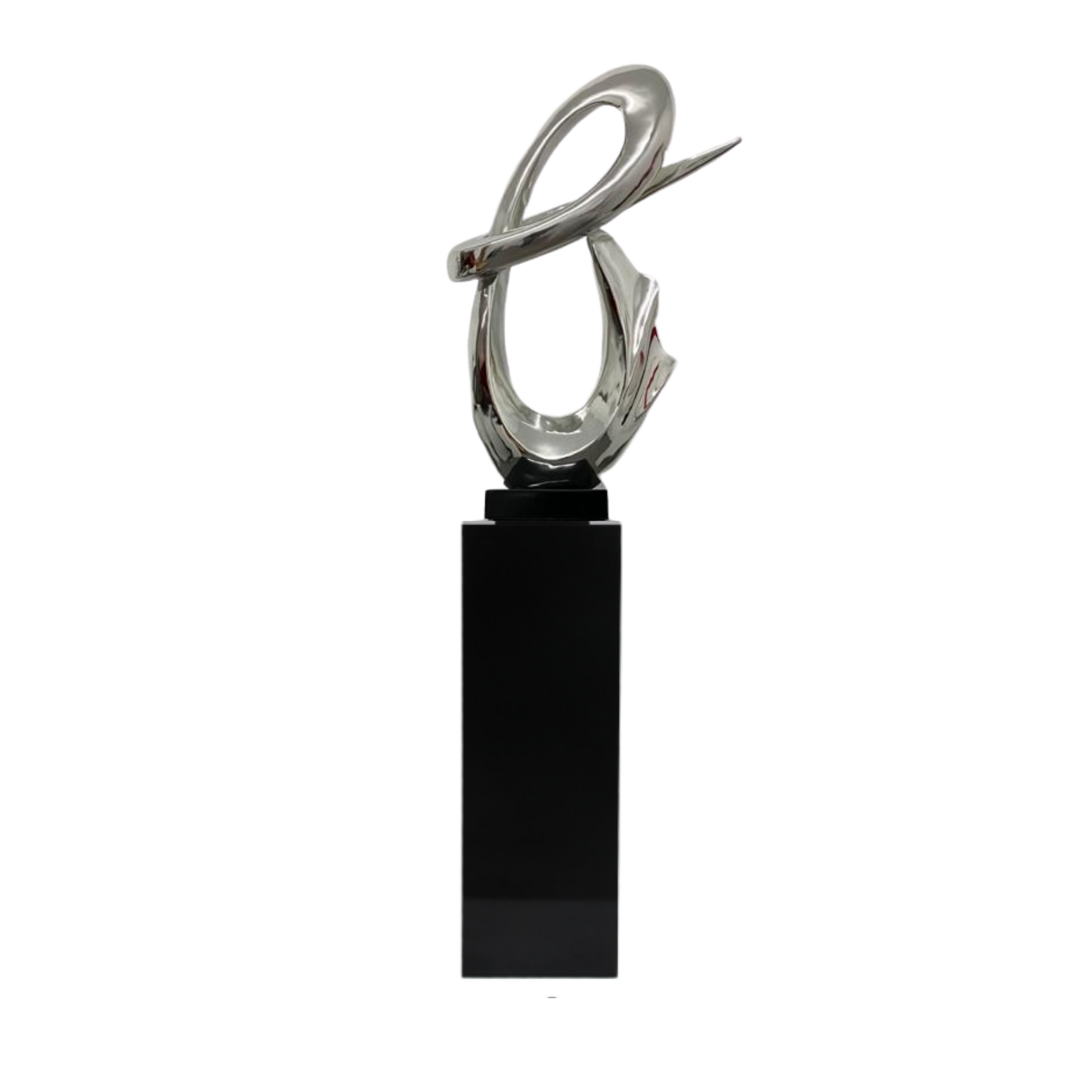 Fluid Abstract 59" Tall Floor Sculpture // Chrome with Black Stand - Disselt Designs