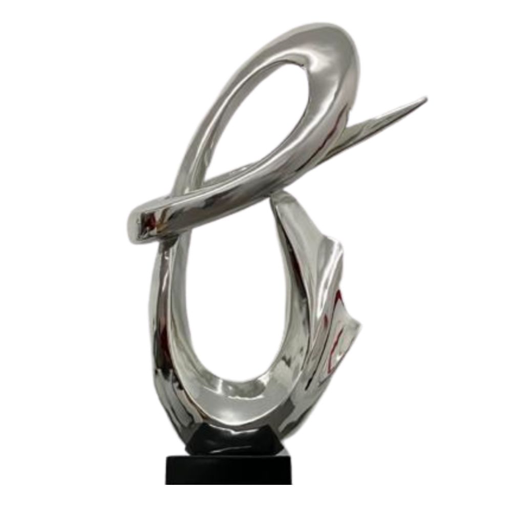 Fluid Abstract 59" Tall Floor Sculpture // Chrome with Black Stand - Disselt Designs