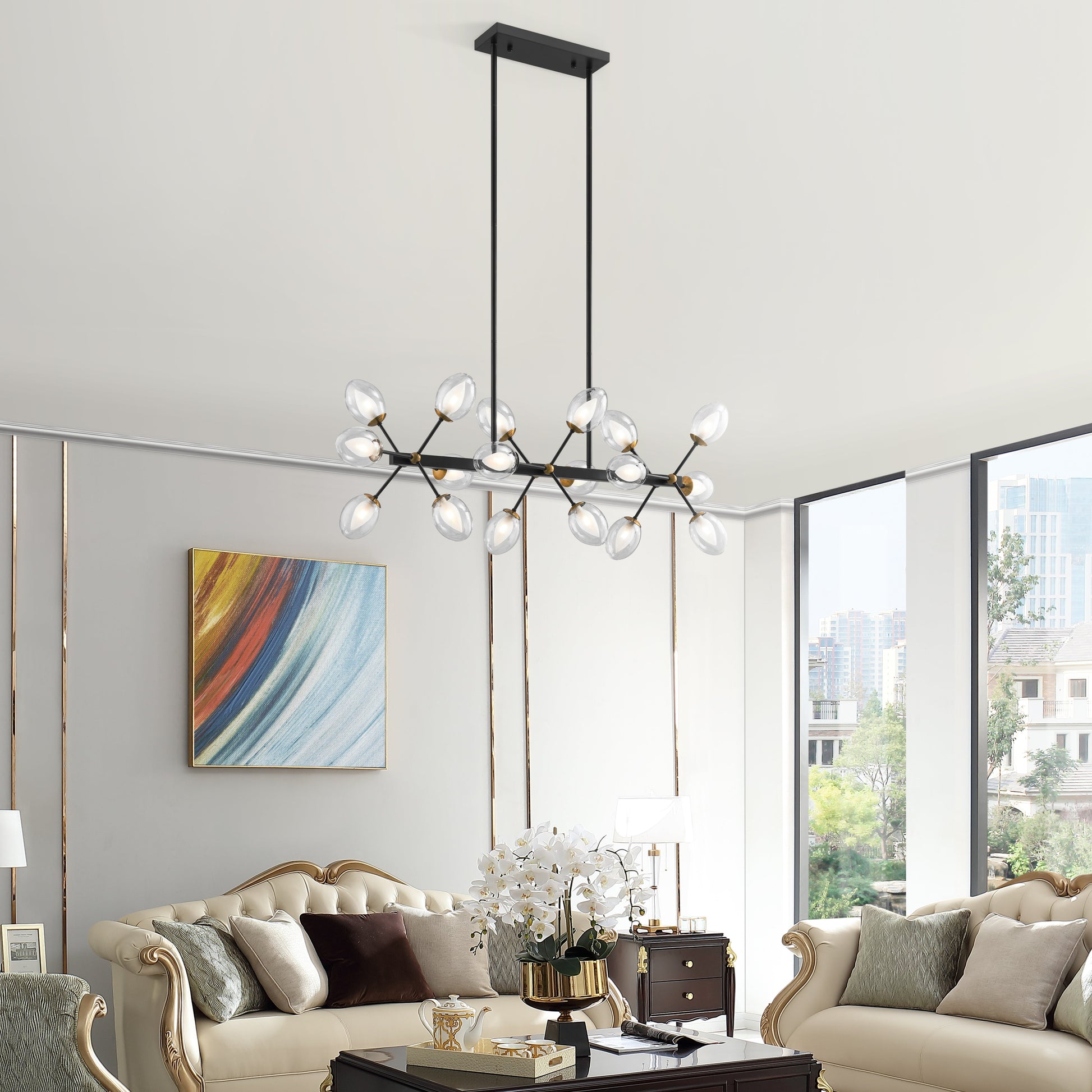 Nodus Crystal Rectangular 18 Lights Chandelier // Black - Disselt Designs