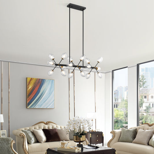 Nodus Crystal Rectangular 18 Lights Chandelier // Black - Disselt Designs