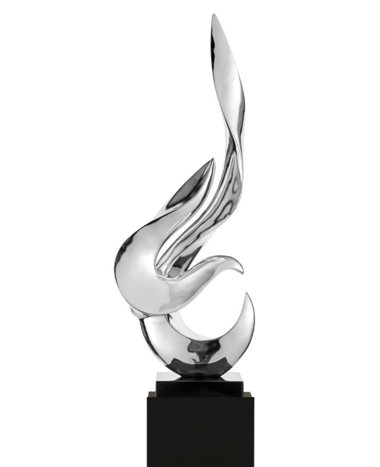 Flame 65" Tall Floor Sculpture // Chrome with Black Stand - Disselt Designs