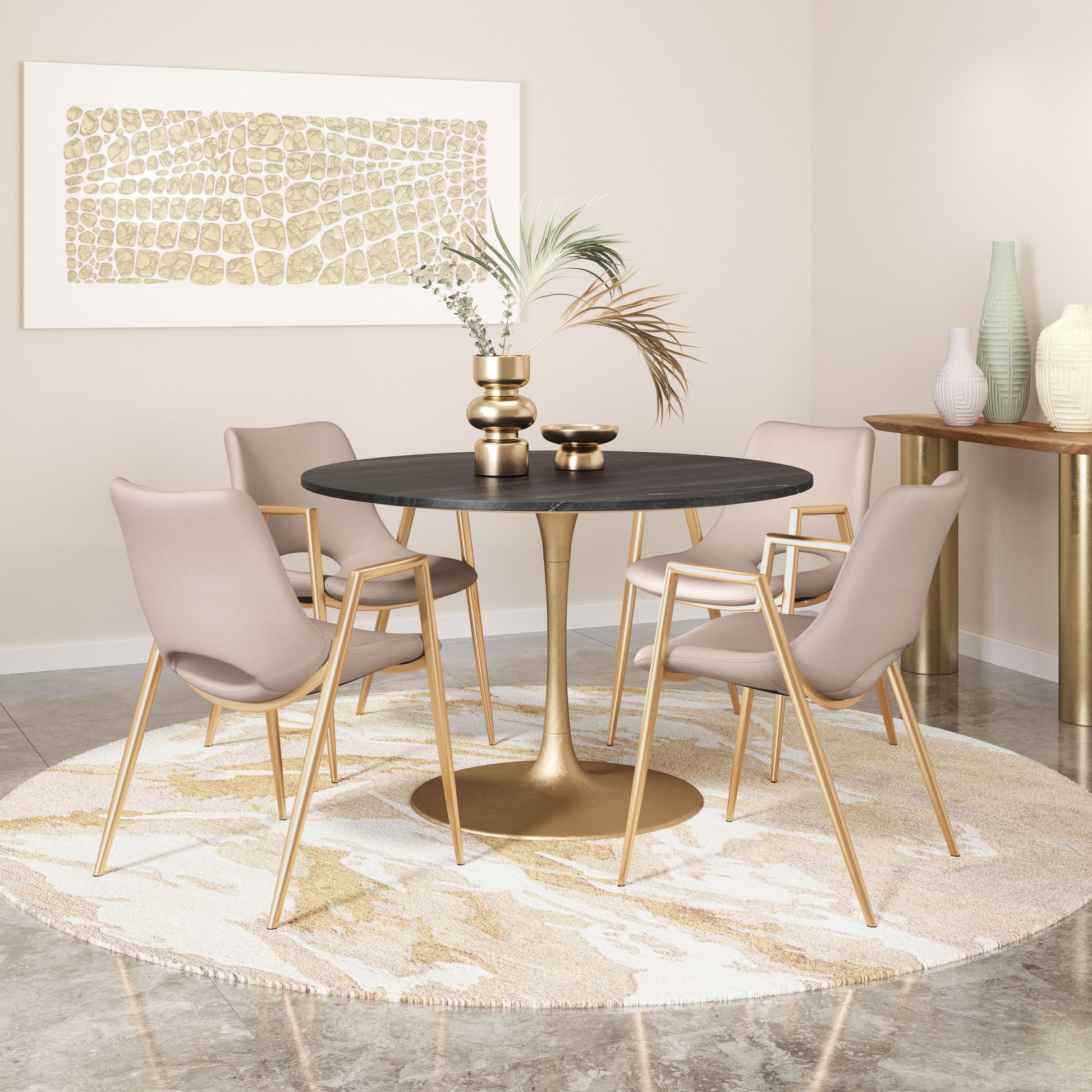 Desi Dining Chair (Set of 2) Beige & Gold - Disselt Designs