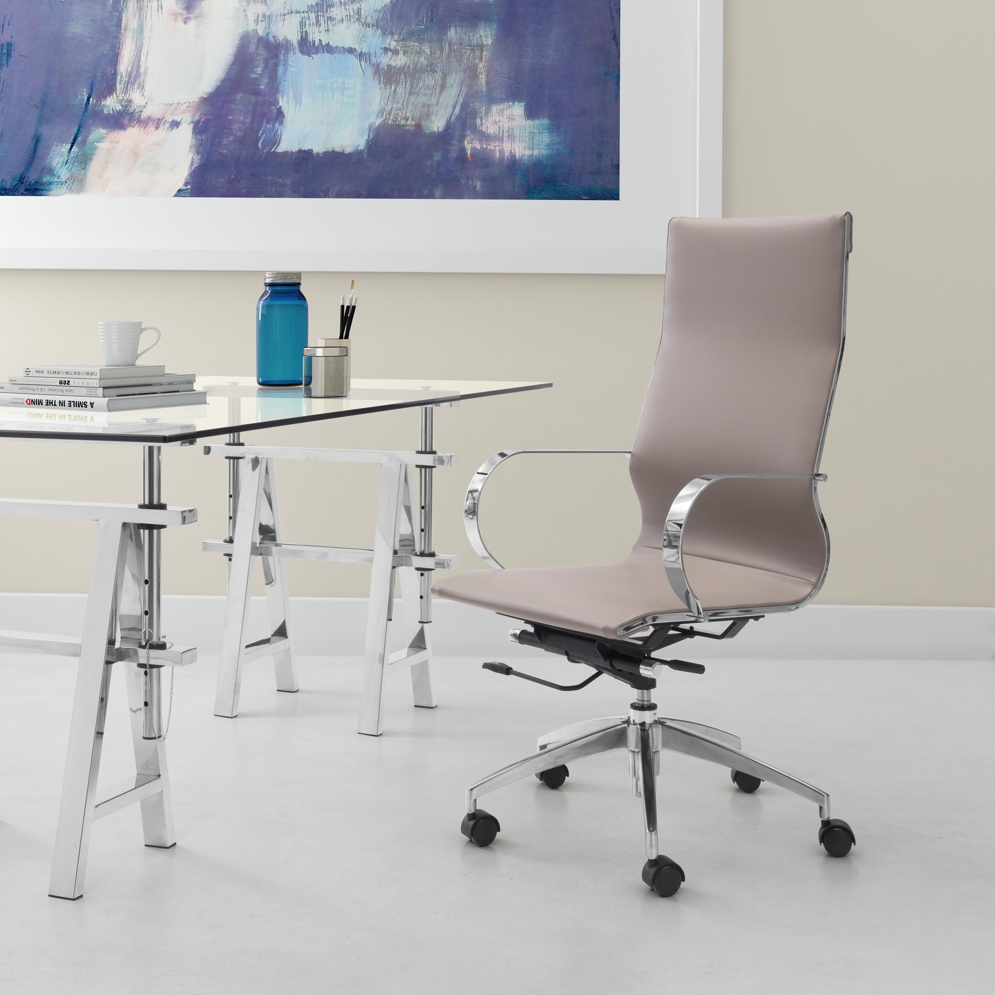 Glider High Back Office Chair Taupe - Disselt Designs