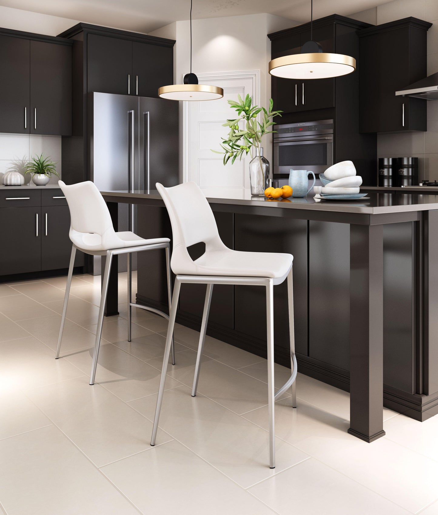Ace Counter Stool (Set of 2) White & Silver - Disselt Designs