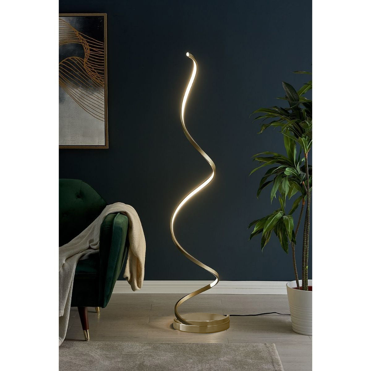 Modern Spiral LED 61" Floor Lamp // Gold - Disselt Designs