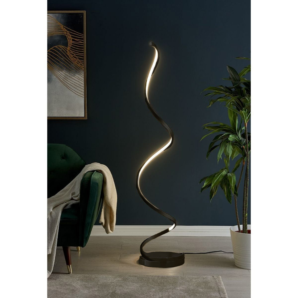 Modern Spiral LED 61" Floor Lamp // Black - Disselt Designs