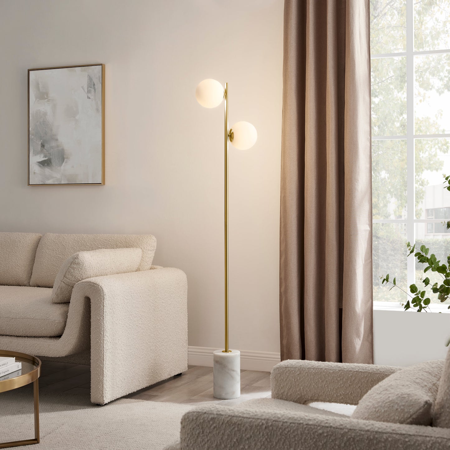 Anechdoche 2 Lights Floor Lamp // Gold and White - Disselt Designs