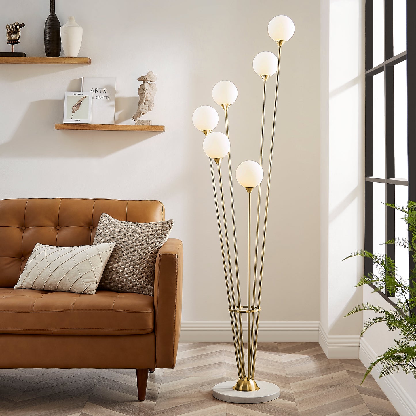 Anechdoche 6 Lights Floor Lamp // Gold and White - Disselt Designs