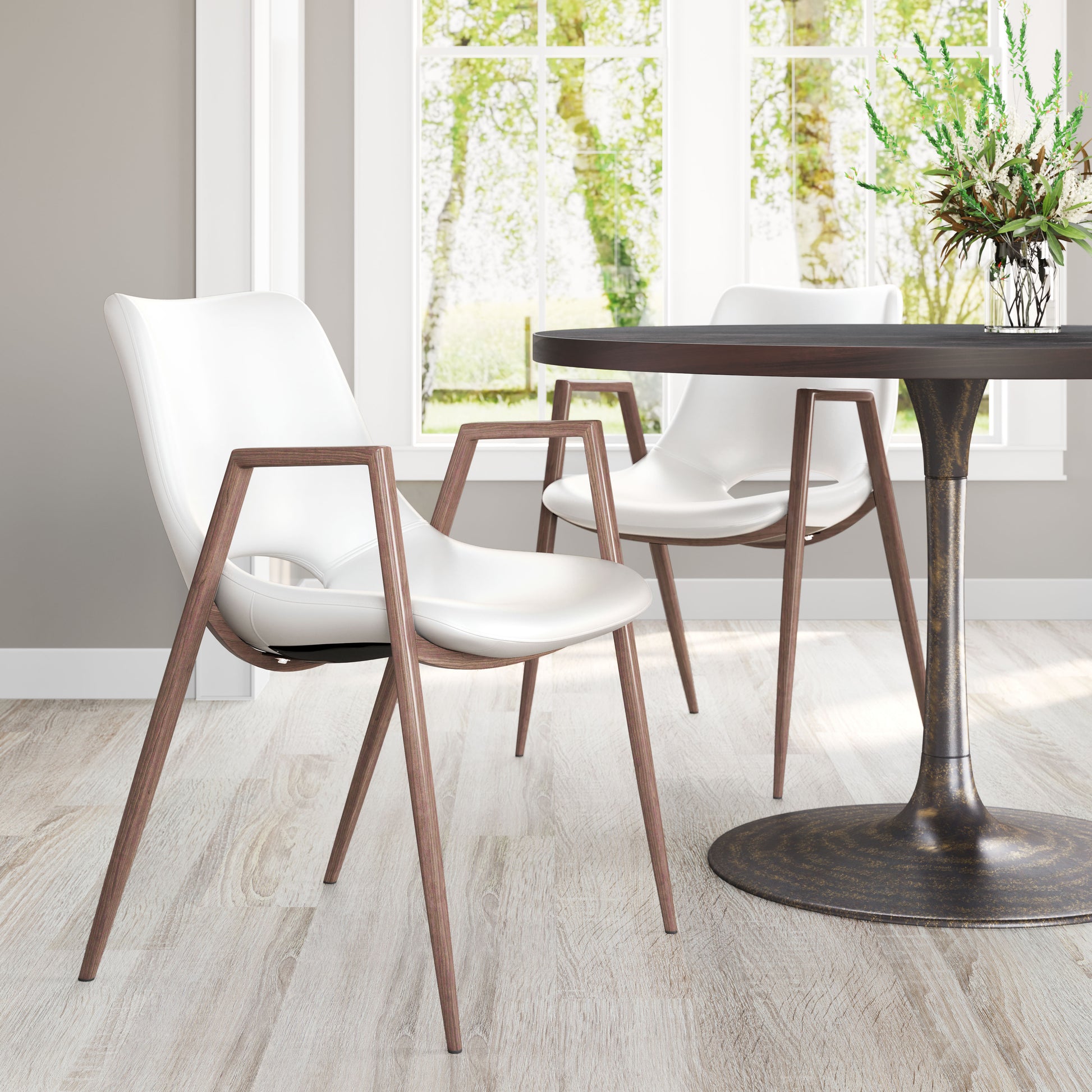 Desi Dining Chair (Set of 2) White & Walnut - Disselt Designs