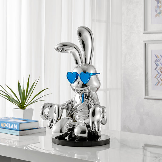 Sitting Rabbit with Blue Tie and Glasses - Disselt Designs