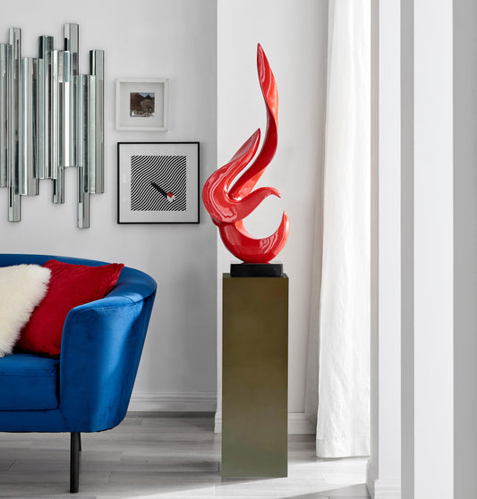 Red Flame Floor Sculpture With Gray Stand, 65" Tall - Disselt Designs