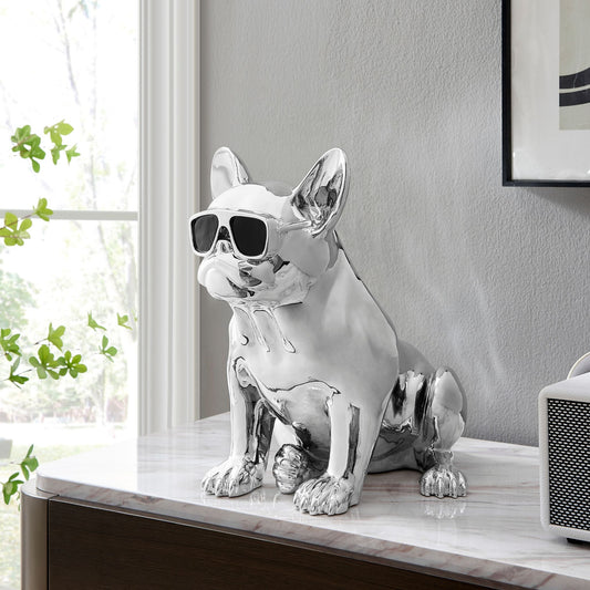 French Bulldog Sitting Sculpture // Chrome & Black - Disselt Designs