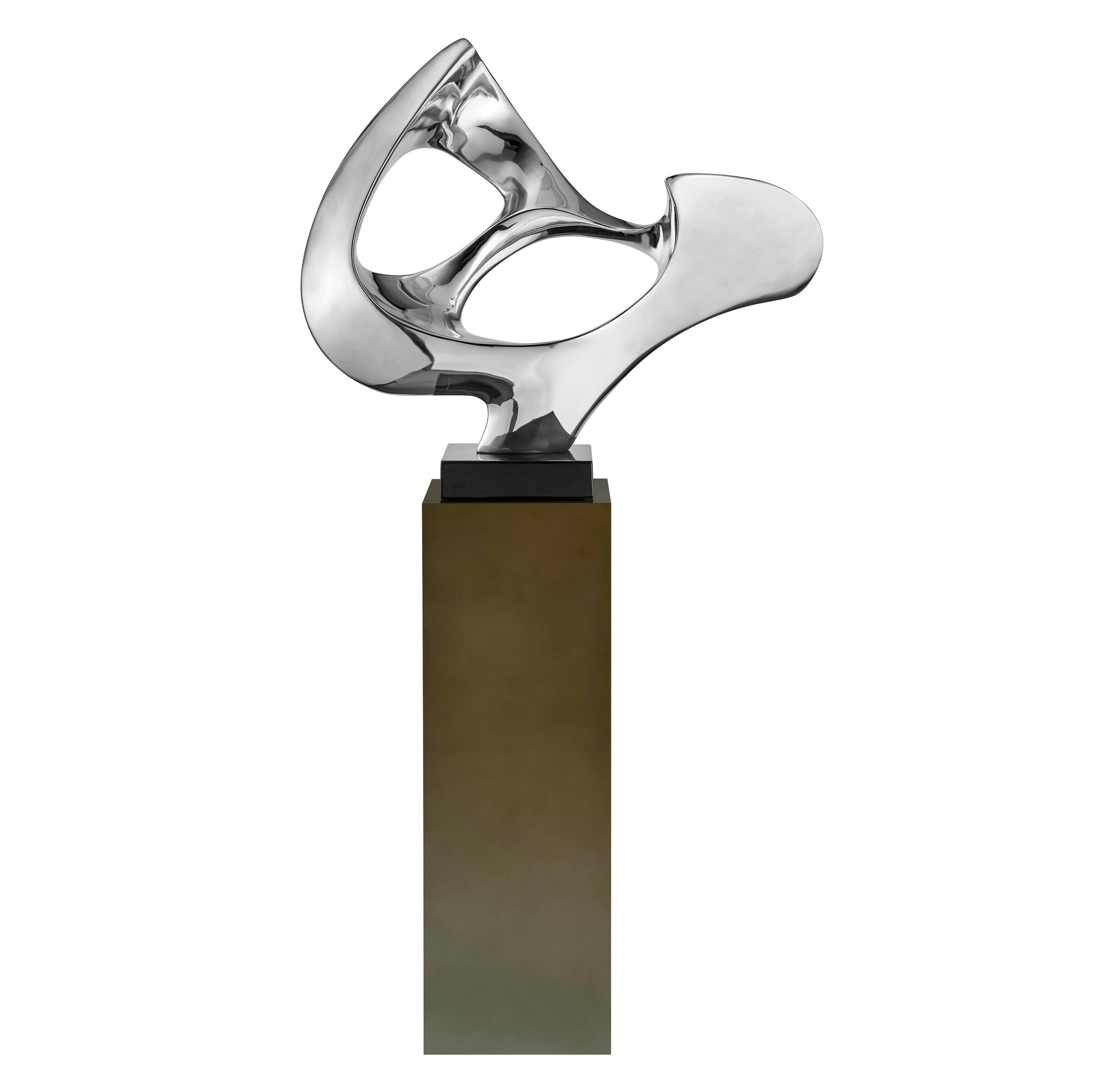 Chrome Abstract Mask 54" Tall Floor Sculpture // Chrome with Gray Stand - Disselt Designs