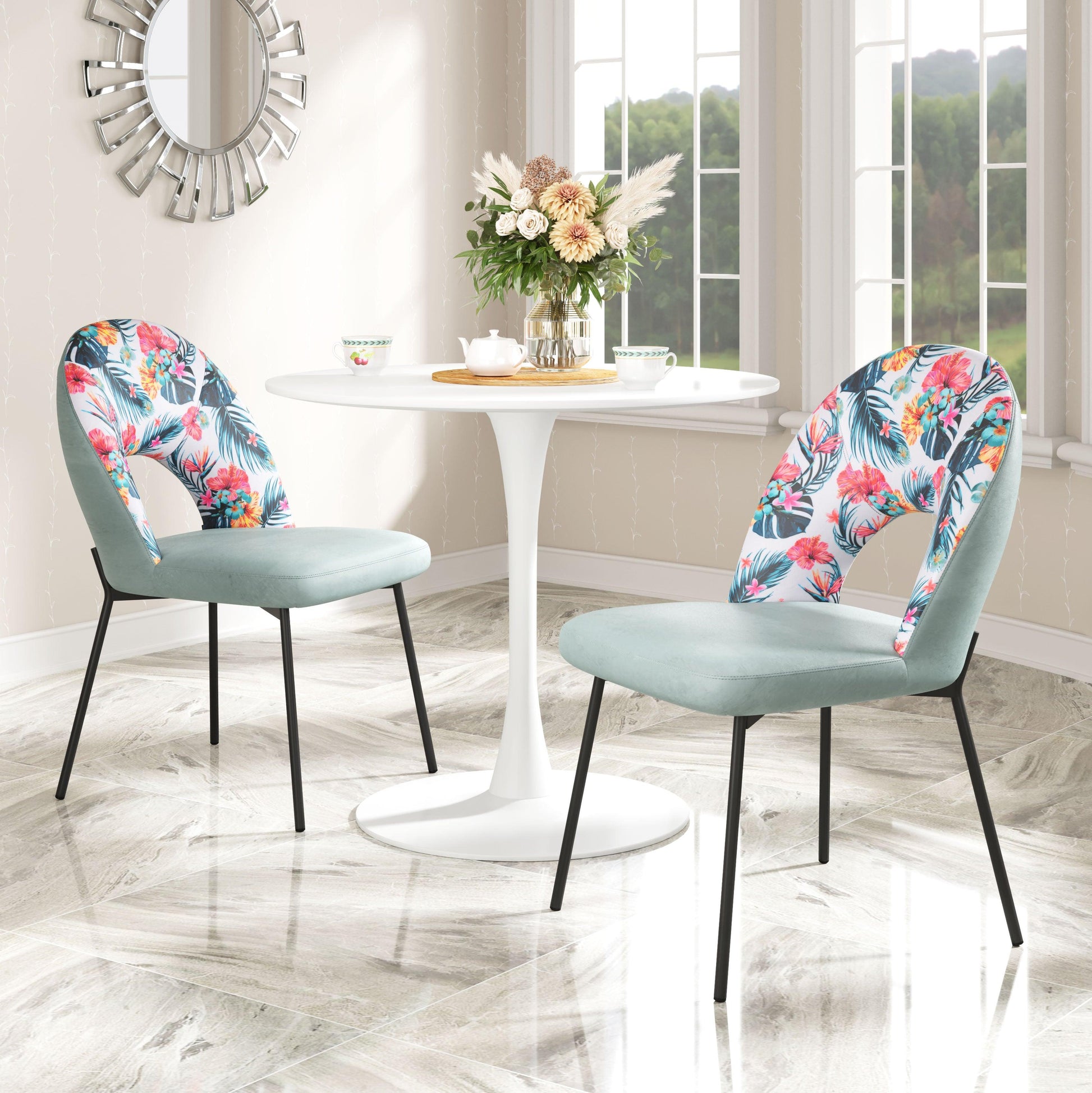 Bethpage Dining Chair (Set of 2) Multicolor Print & Green - Disselt Designs