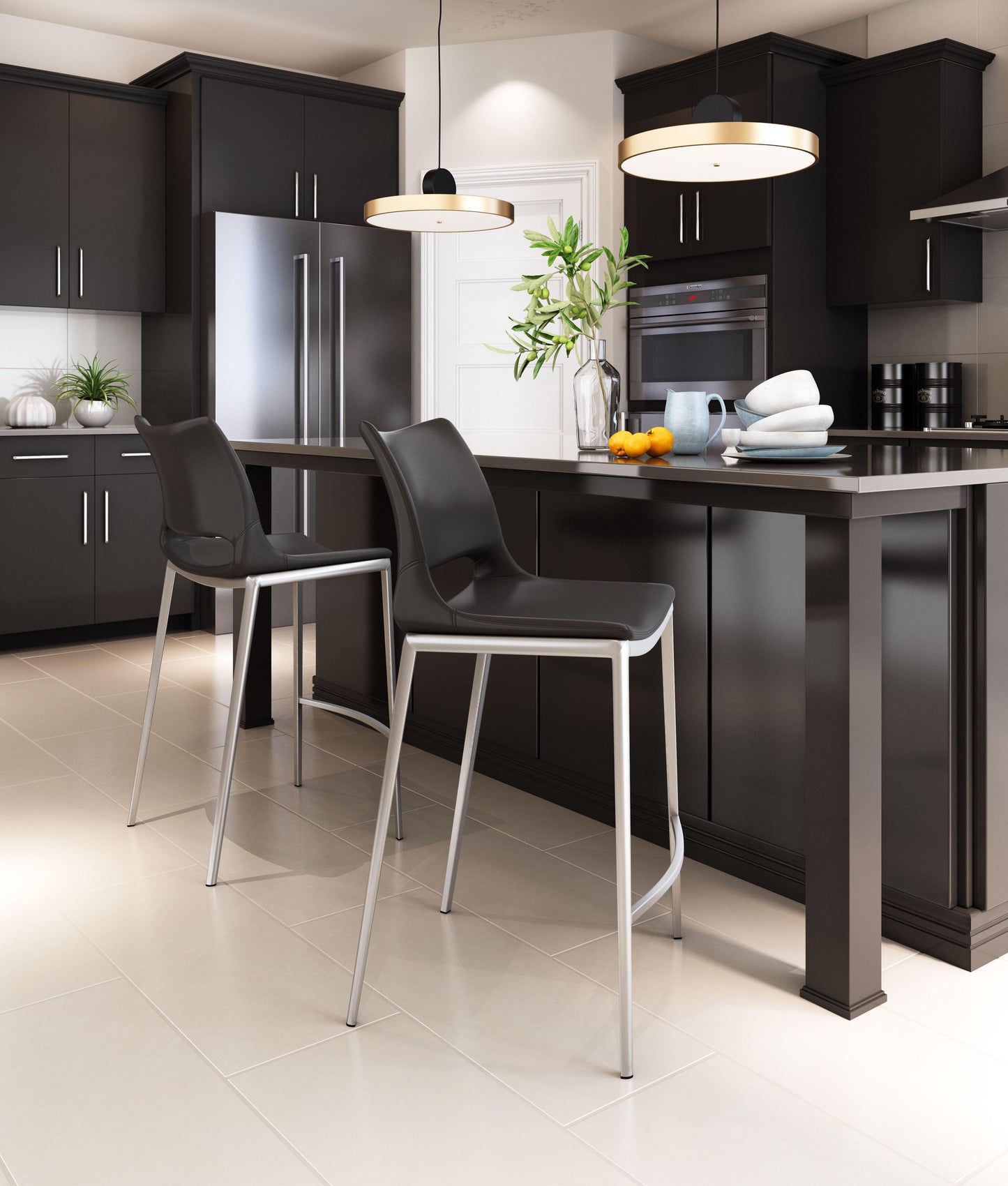 Ace Counter Stool (Set of 2) Black & Silver - Disselt Designs