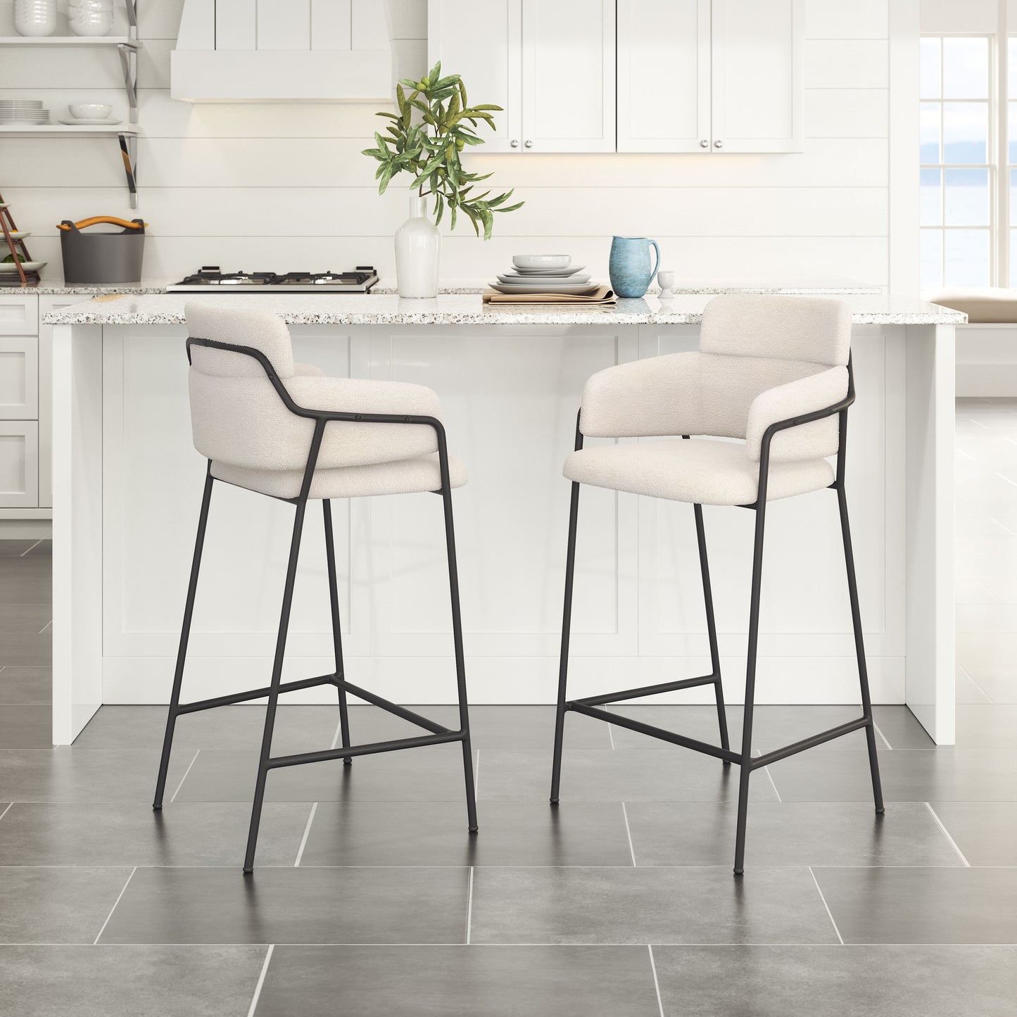 Marcel Counter Stool (Set of 2) Cream - Disselt Designs