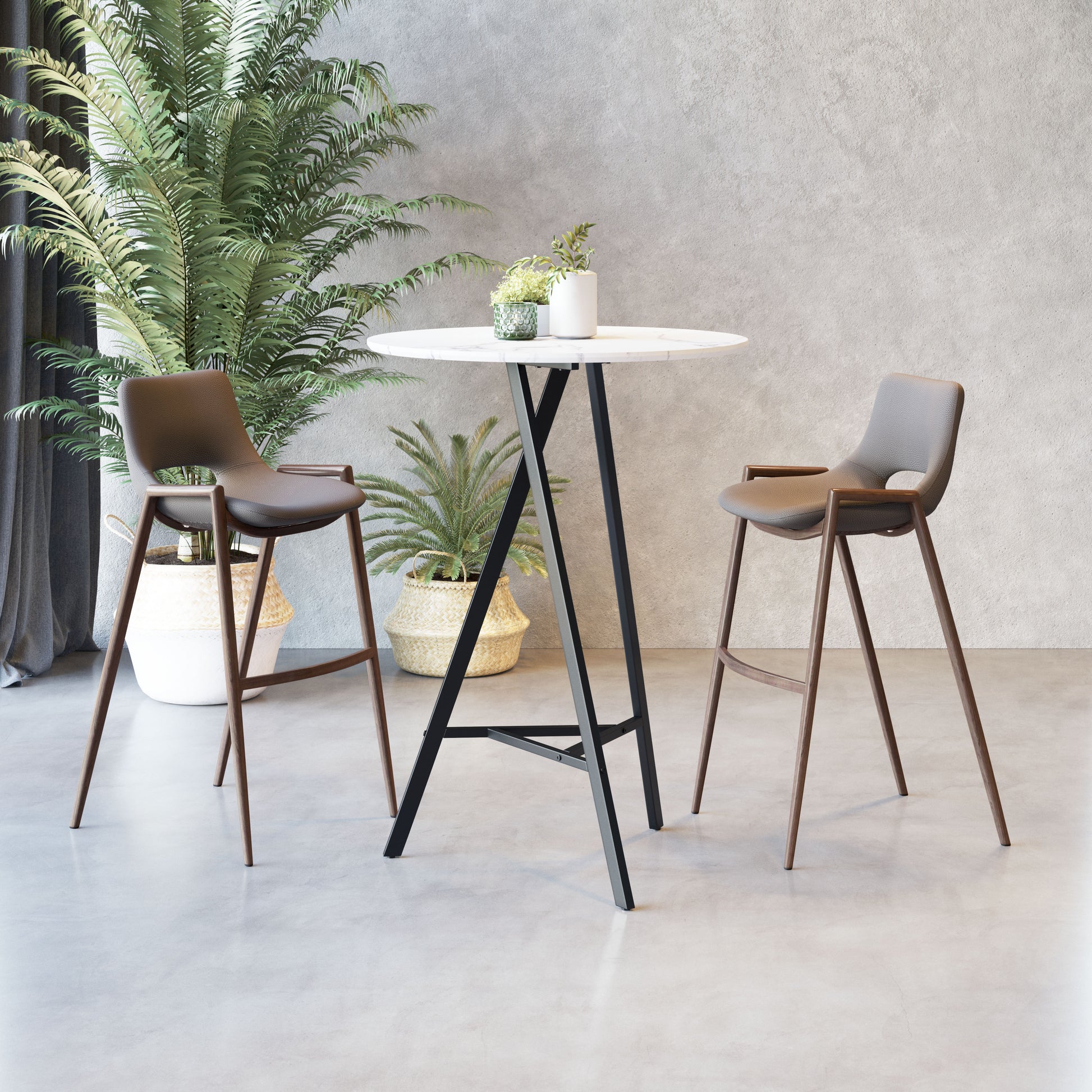 Desi Barstool (Set of 2) Brown & Walnut - Disselt Designs