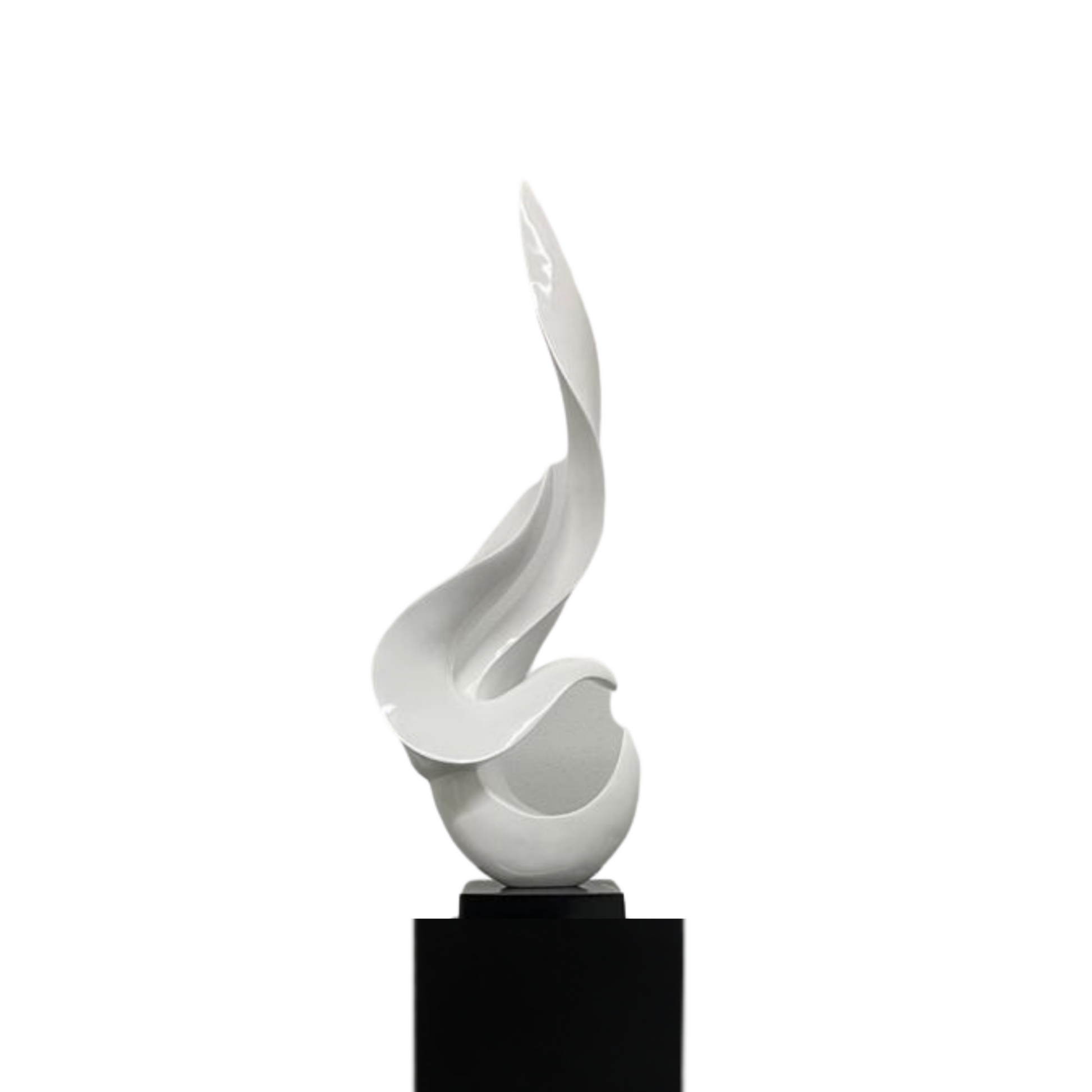 Flame 65" Tall Floor Sculpture // White With Gray Stand - Disselt Designs