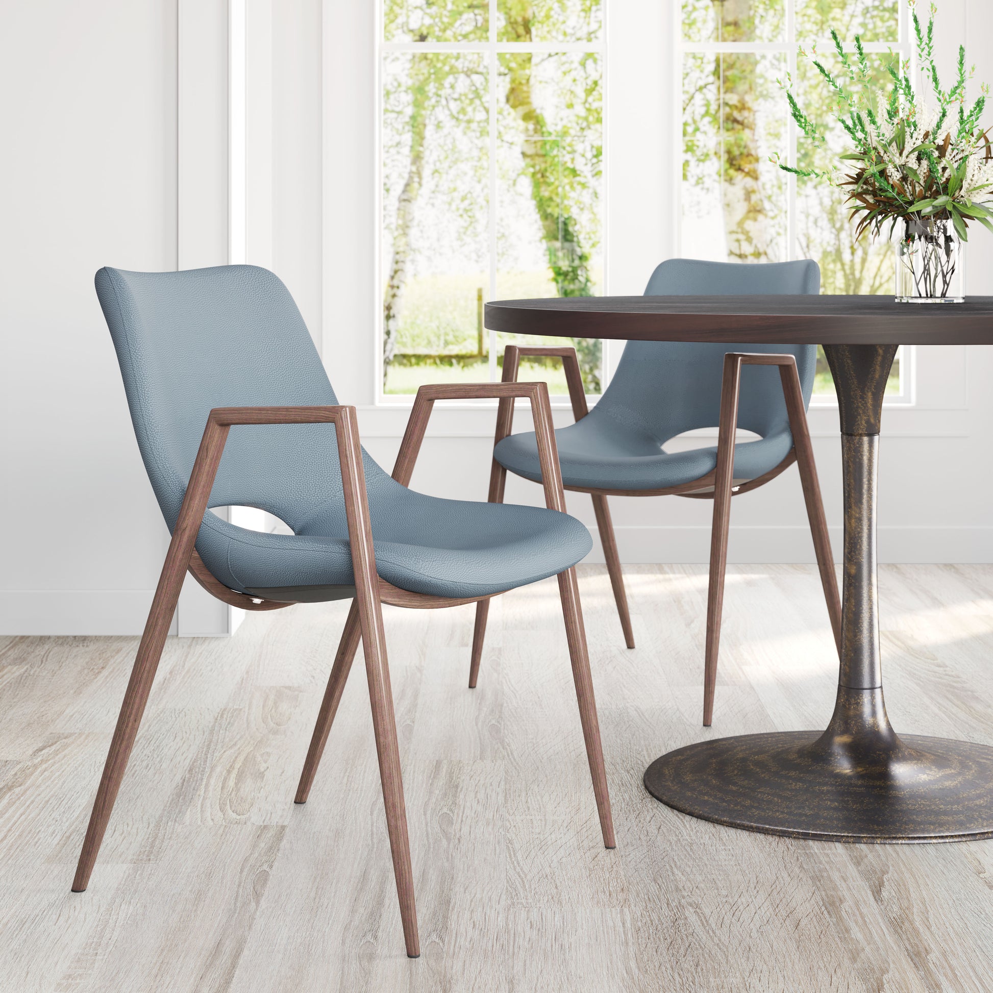 Desi Dining Chair (Set of 2) Azure Gray & Walnut - Disselt Designs