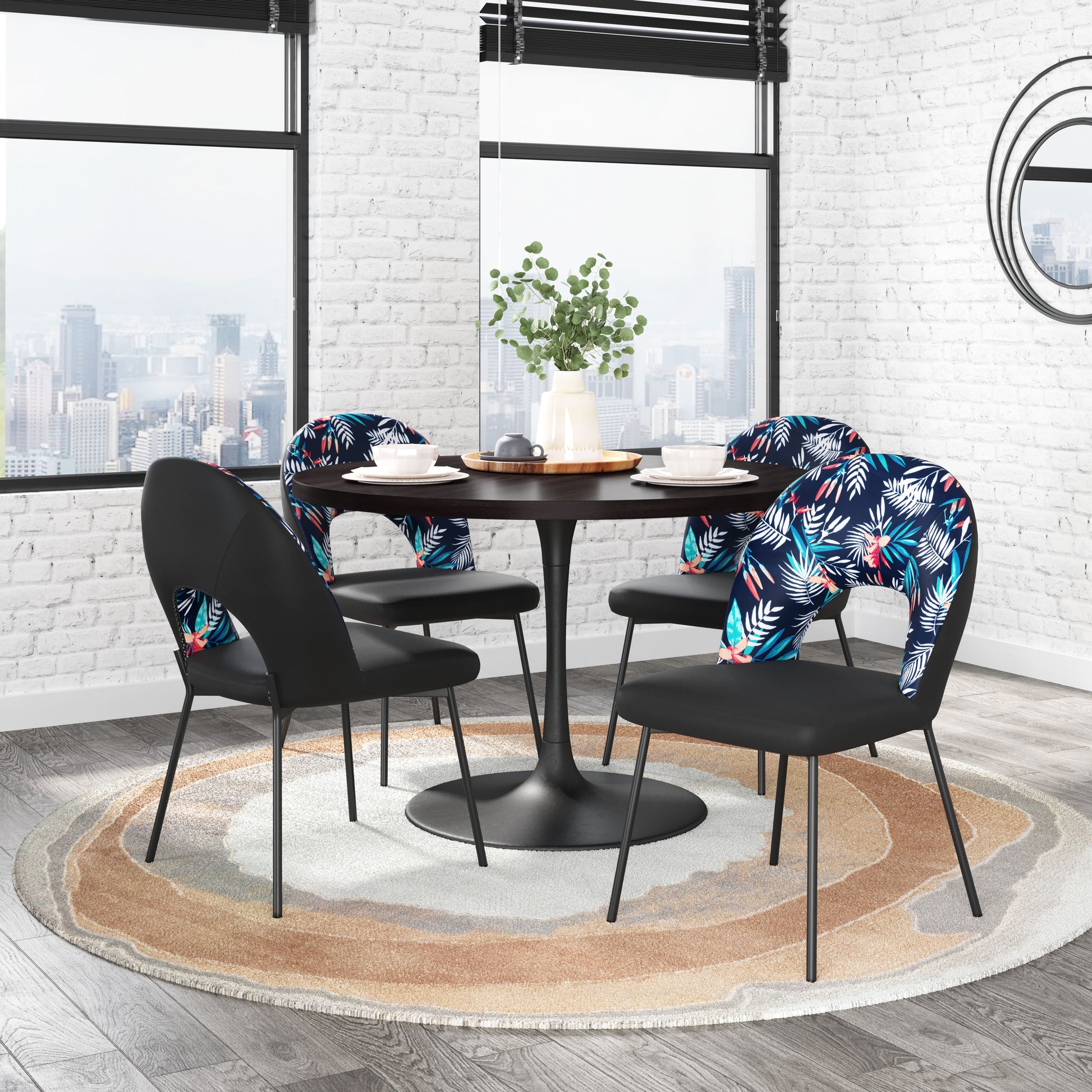 Merion Dining Chair (Set of 2) Multicolor Print & Black - Disselt Designs