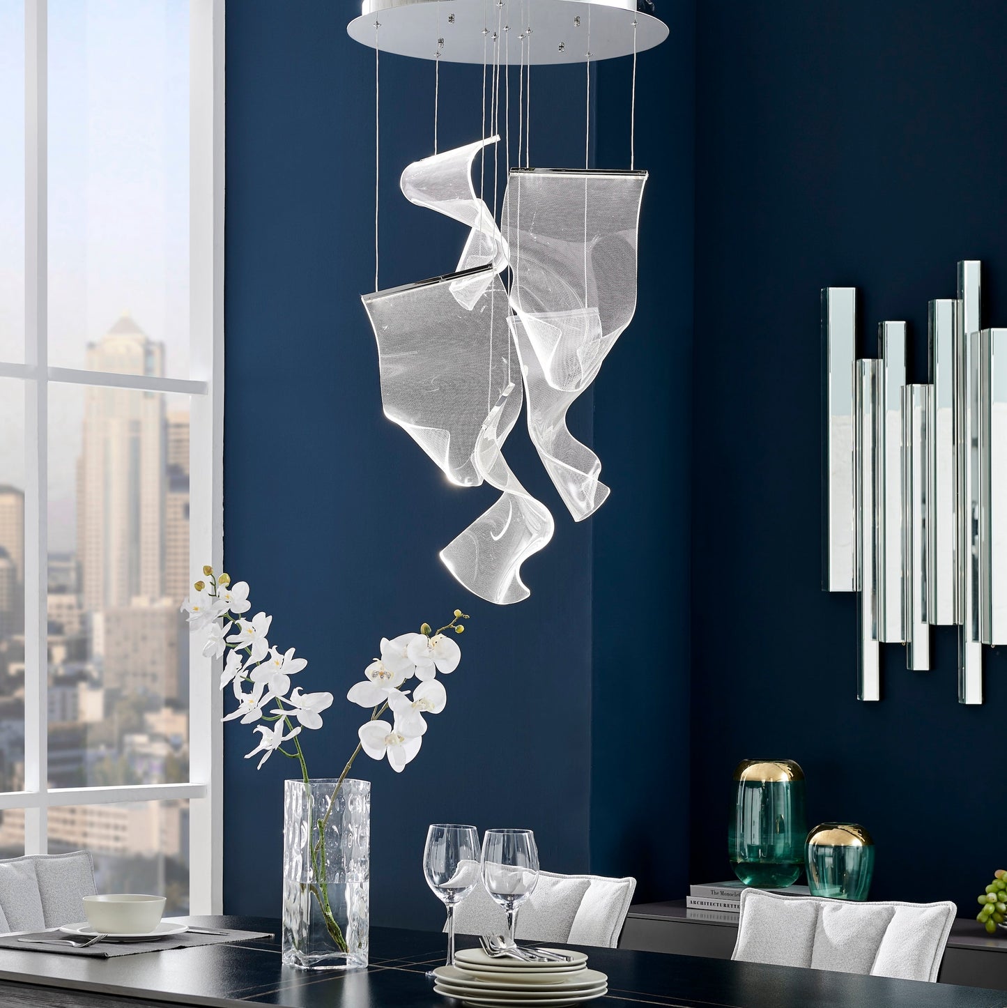 Acrylic Lace 5 Light Chandelier // Chrome - Disselt Designs