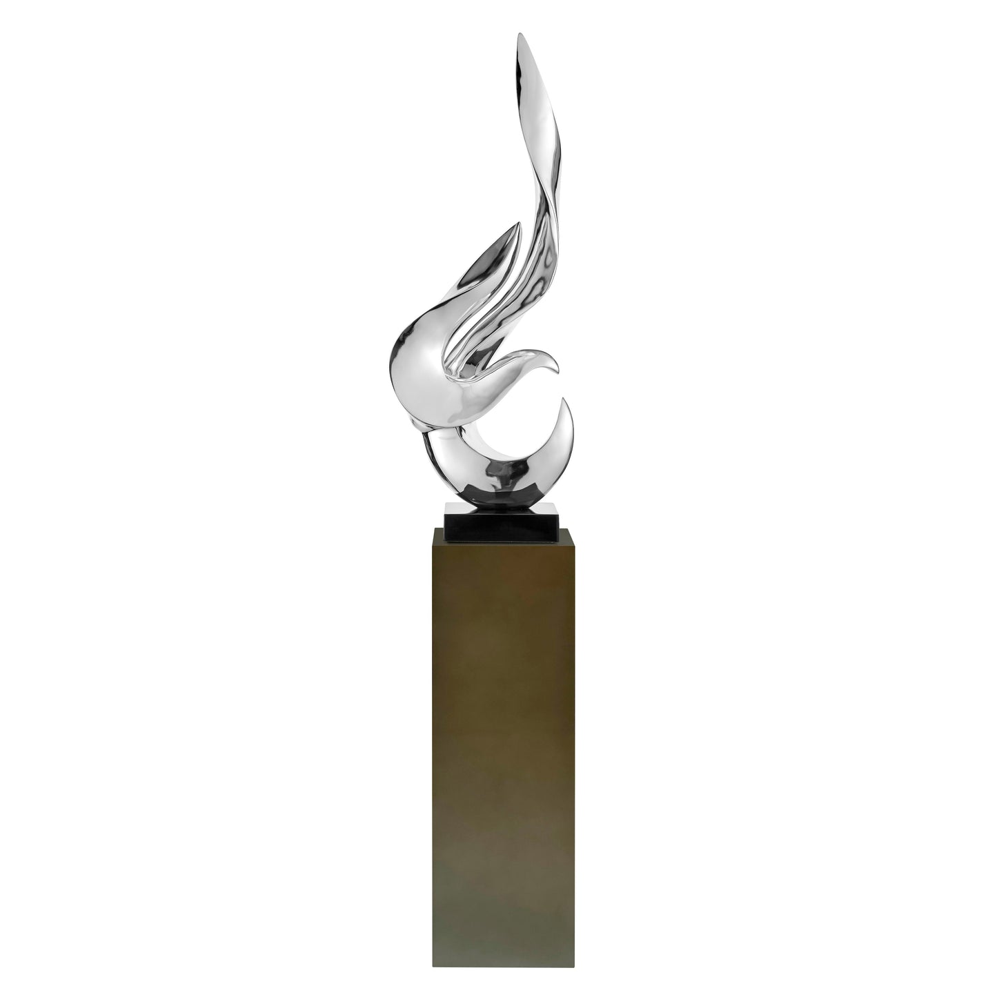 Flame 65" Tall Floor Sculpture // Chrome with Gray Stand - Disselt Designs