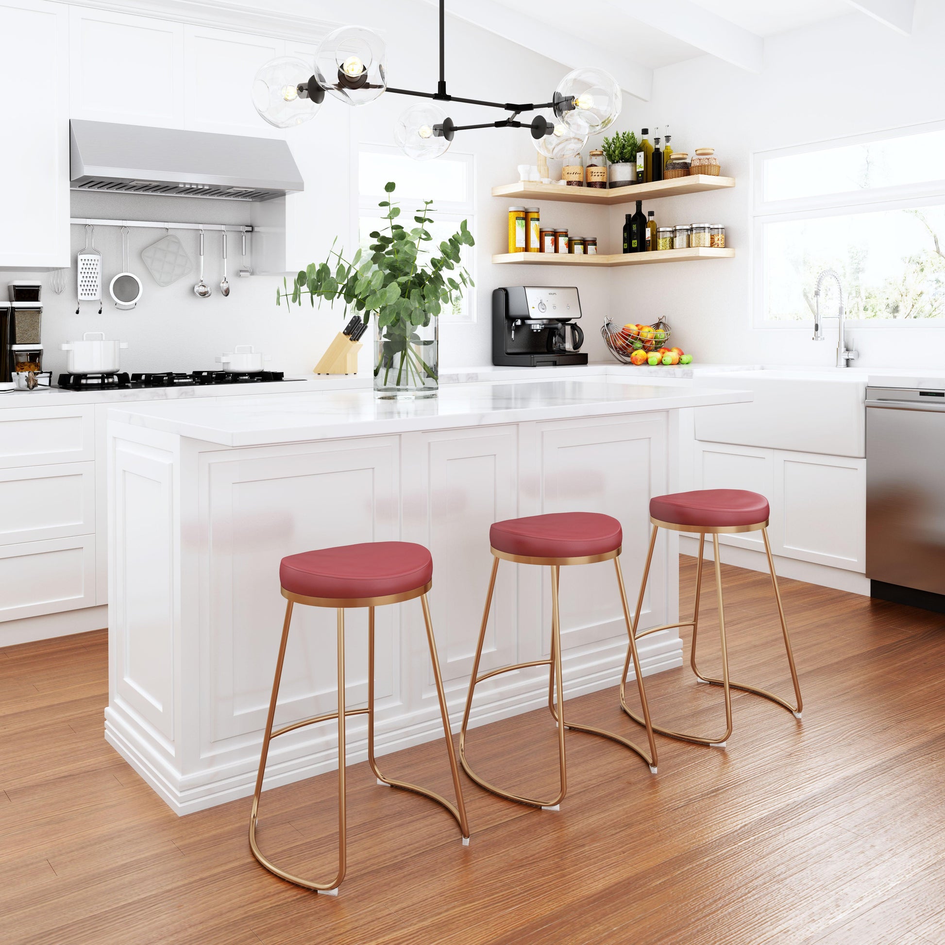 Bree Counter Stool (Set of 2) Burgundy & Gold - Disselt Designs